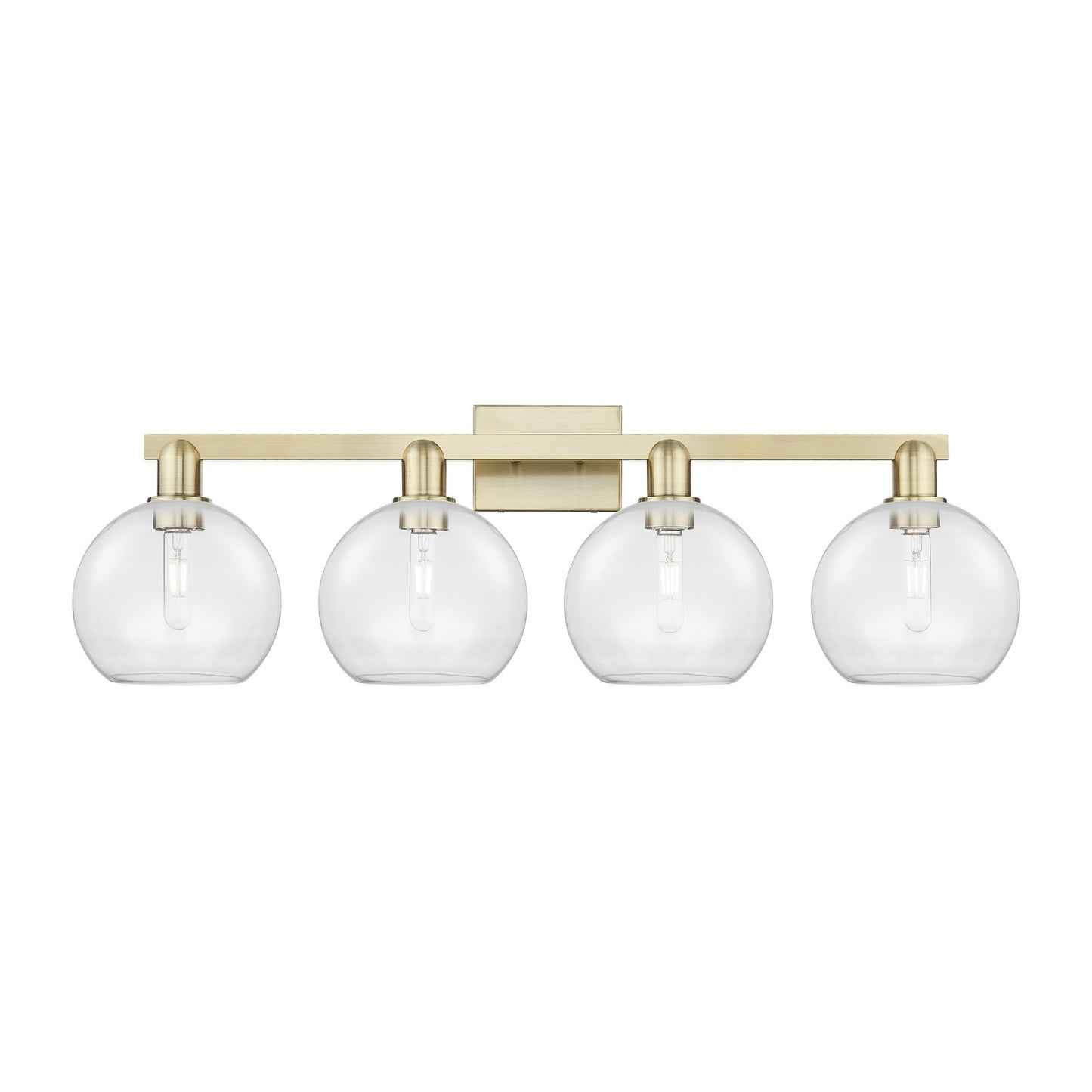 Innovations Athens 35in 4-Light Bath Vanity Light | Industrial Antique Brass Steel and Clear Glass | Bathroom Vanity | Model 716-4W-AB-G122-8