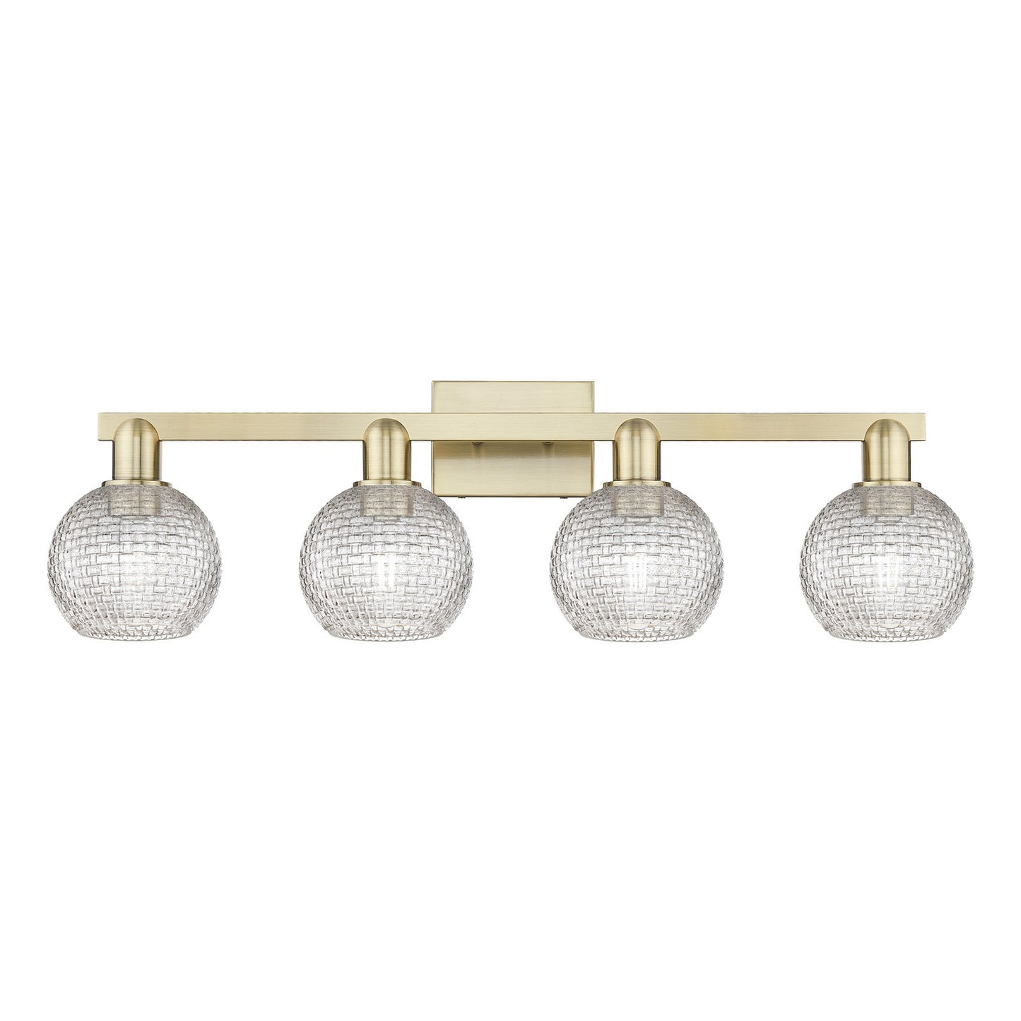 Innovations Athens 33in 4-Light Bath Vanity | Industrial Antique Brass and Clear Basket Weave Glass | Bathroom Vanity Light | Model 716-4W-AB-G122C-6CL