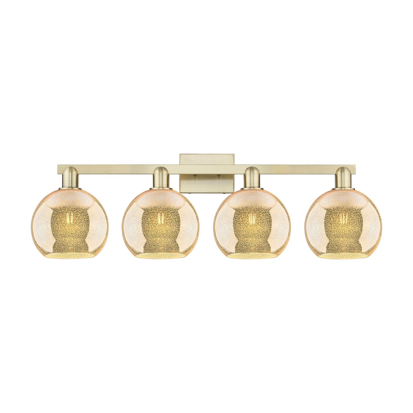 Innovations Athens 35in 4-Light Bath Vanity Light | Industrial Antique Brass Steel and Mercury Glass | Bathroom Vanity | Model 716-4W-AB-G128-8