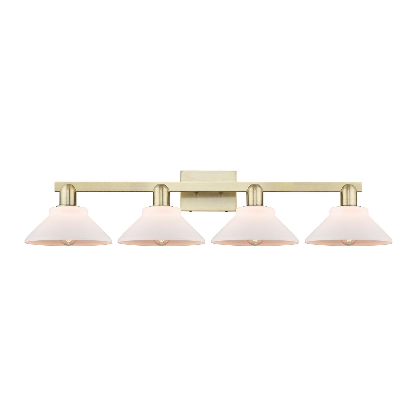 Innovations Orwell 35in 4-Light Bath Vanity Light | Industrial Antique Brass and Matte White Glass | Bathroom Vanity | Model 716-4W-AB-G131