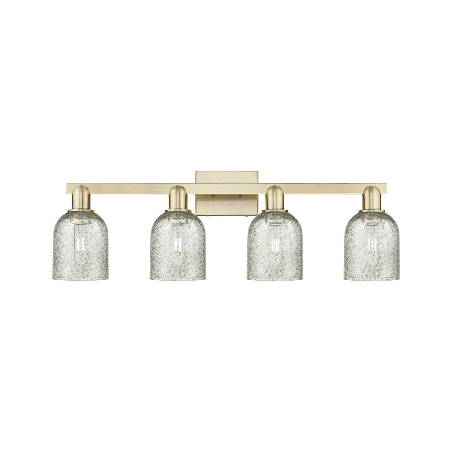 Innovations Caledonia 32in 4-Light Bath Vanity Light | Industrial Antique Brass Steel and Mica Glass | Bathroom Vanity | Model 716-4W-AB-G259