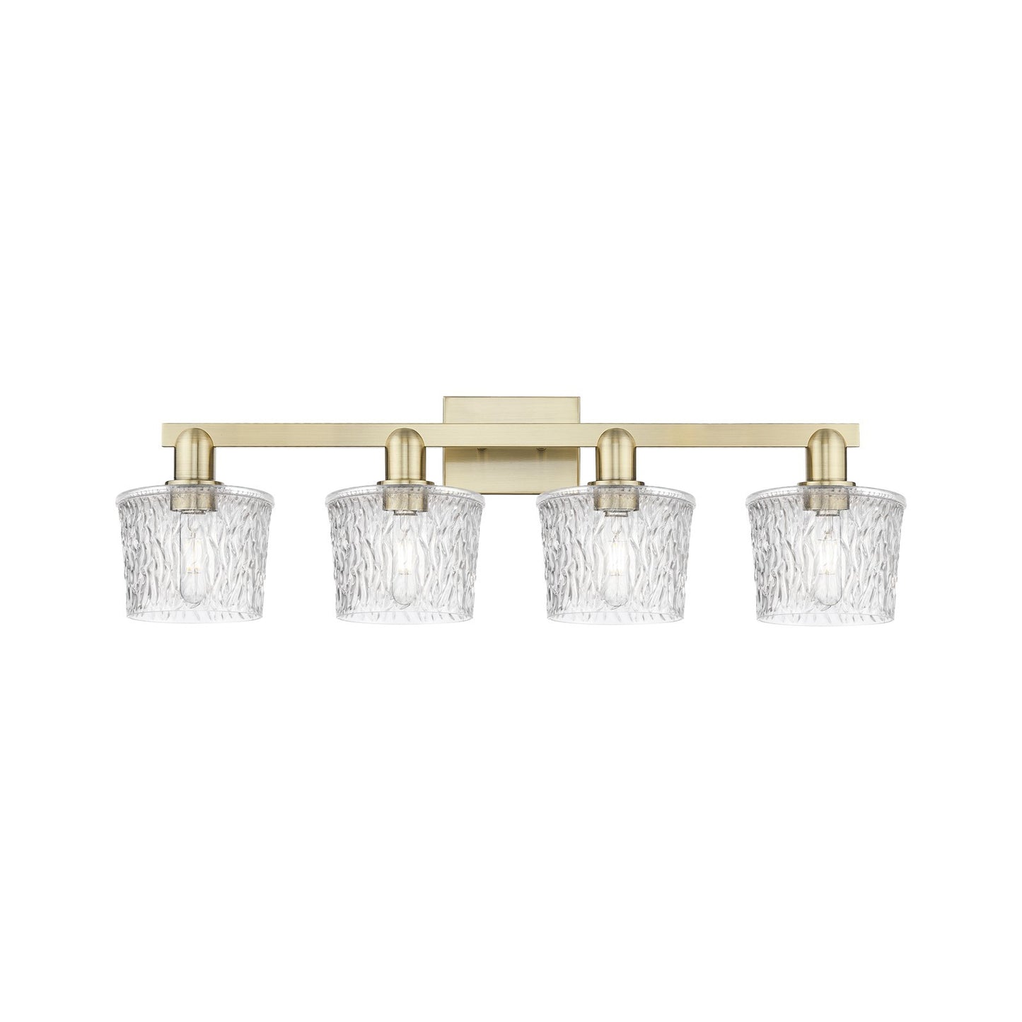 Innovations Niagara 34in 4-Light Bath Vanity Light | Industrial Antique Brass Steel and Clear Glass | Bathroom Vanity | Model 716-4W-AB-G402