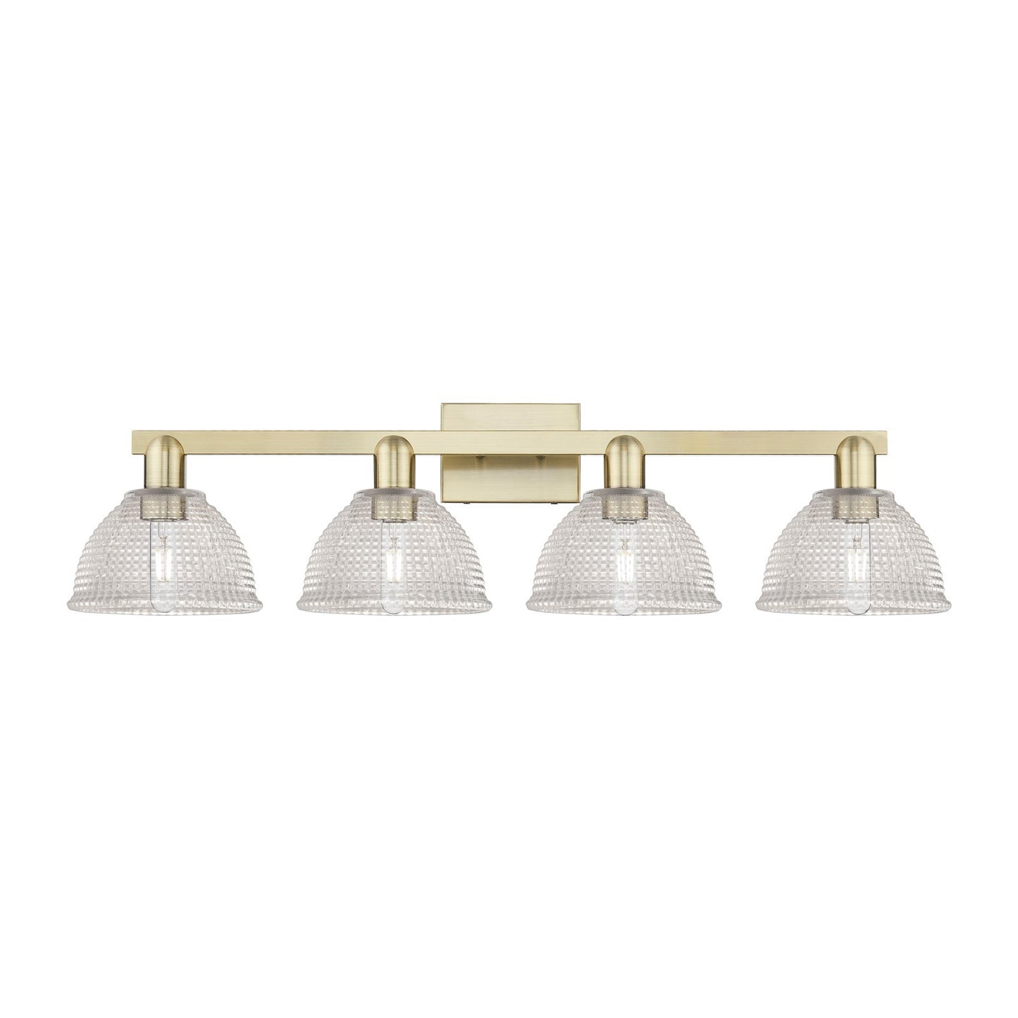 Innovations Arietta 35in 4-Light Bath Vanity Light | Industrial Antique Brass Steel and Clear Glass | Bathroom Vanity | Model 716-4W-AB-G422