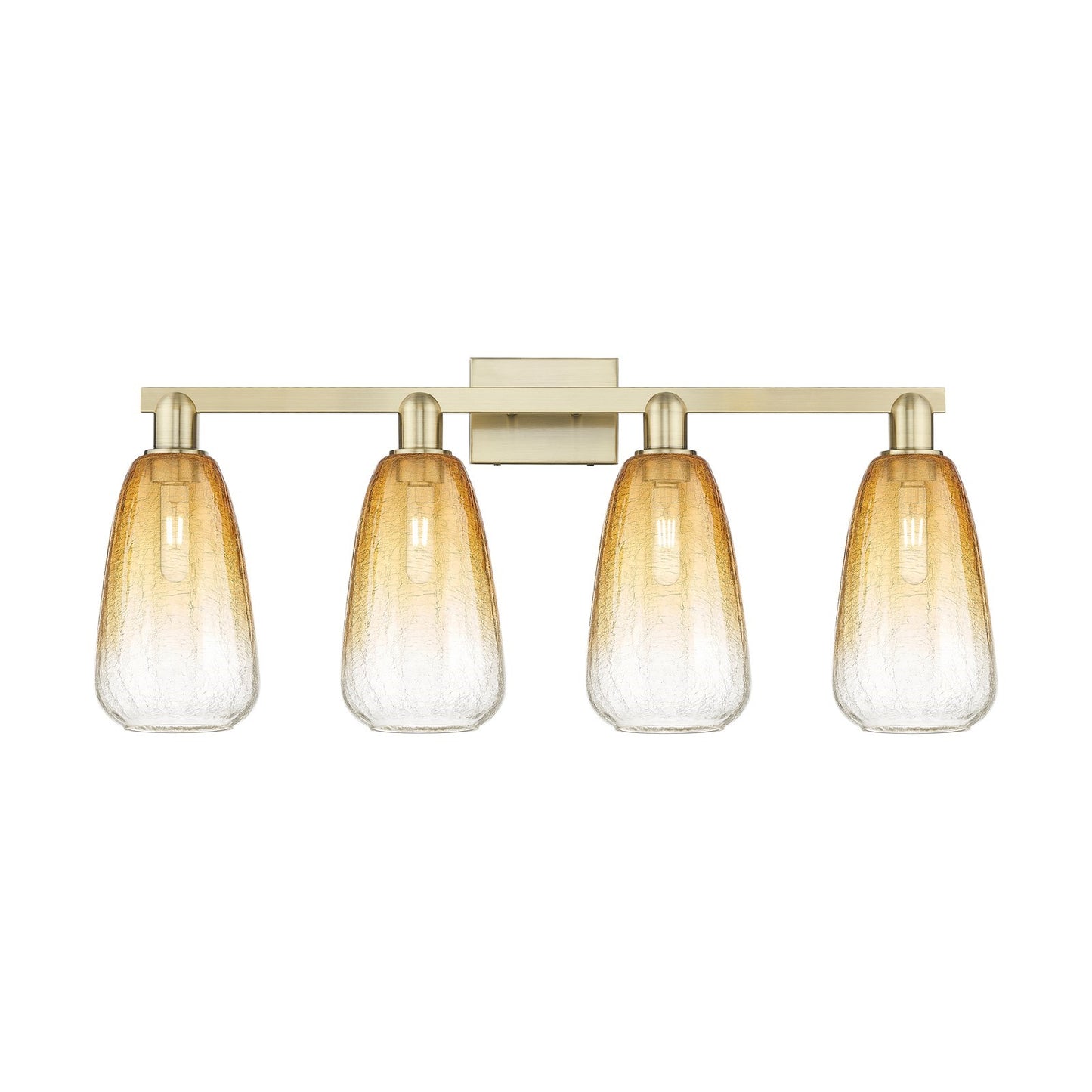 Innovations Brookhaven Almond 33in 4-Light Bath Vanity Light | Industrial Antique Brass and Amber Glass | Bathroom Vanity | Model 716-4W-AB-G480-6AM
