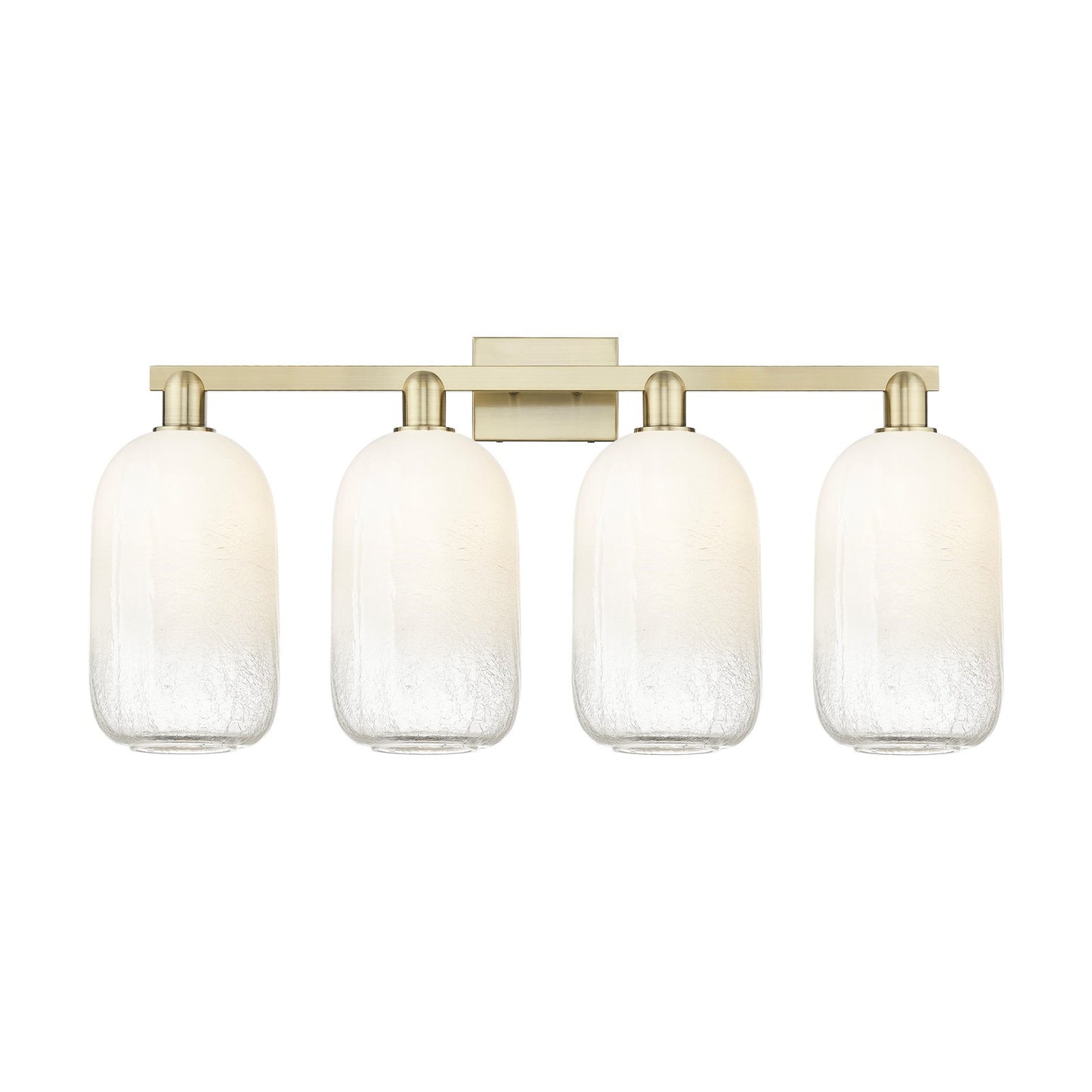 Innovations Brookhaven Cloche 34in 4-Light Bath Vanity Light | Industrial Antique Brass Steel and Opal Glass | Bathroom Vanity | Model 716-4W-AB-G482-7OP