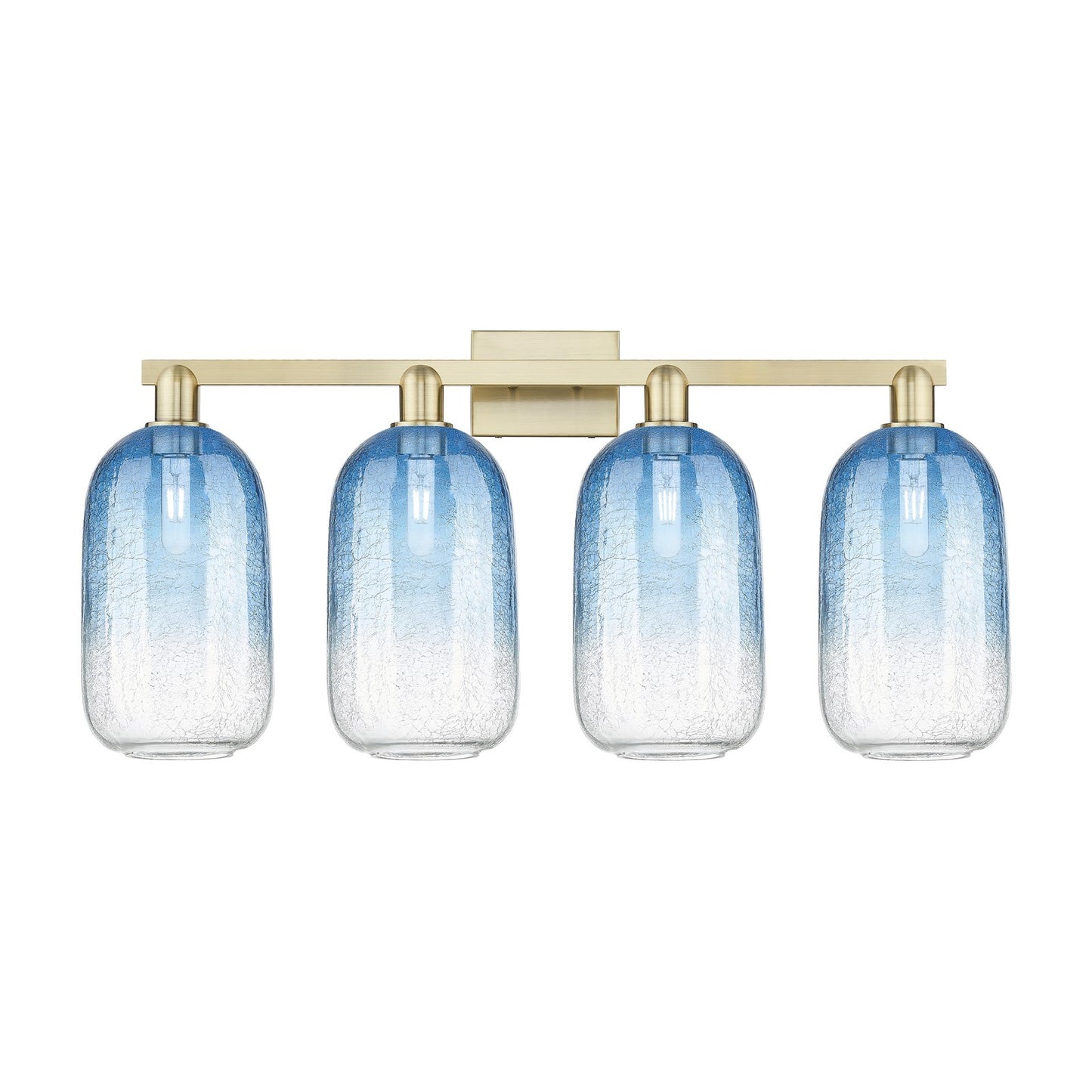 Innovations Brookhaven Cloche 34in 4-Light Bath Vanity Light | Industrial Antique Brass Steel and Sapphire Blue Glass | Model 716-4W-AB-G482-7SB