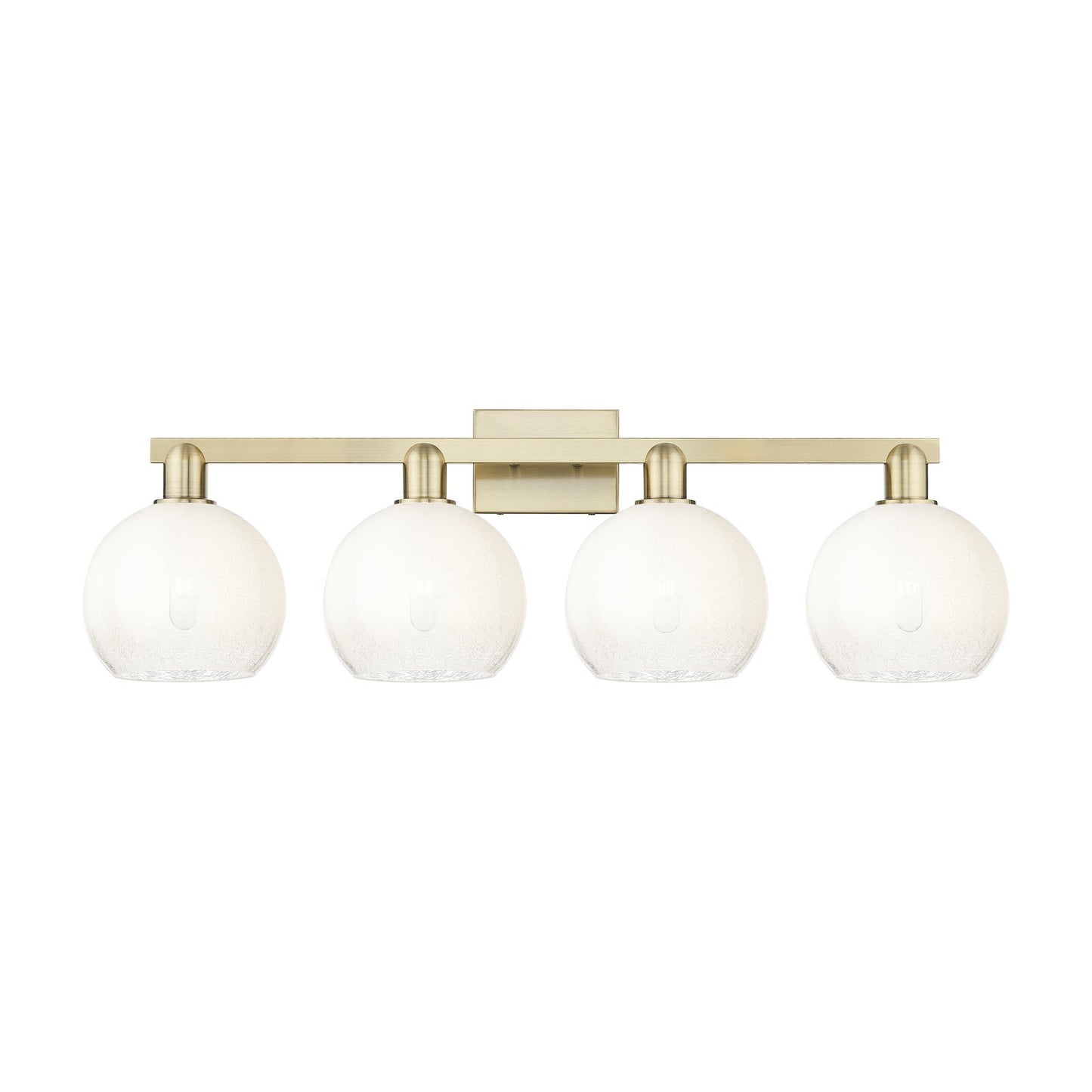 Innovations Brookhaven Globe 35in 4-Light Bath Vanity Light | Industrial Antique Brass Steel and Opal Glass | Bathroom Vanity | Model 716-4W-AB-G483-8OP