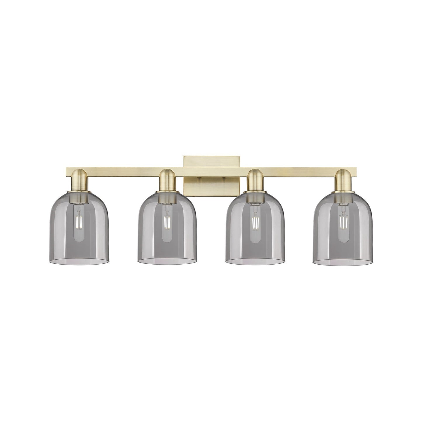 Innovations Bella 33in 4-Light Bath Vanity Light | Industrial Antique Brass and Light Smoke Glass | Bathroom Vanity | Model 716-4W-AB-G558-6SM
