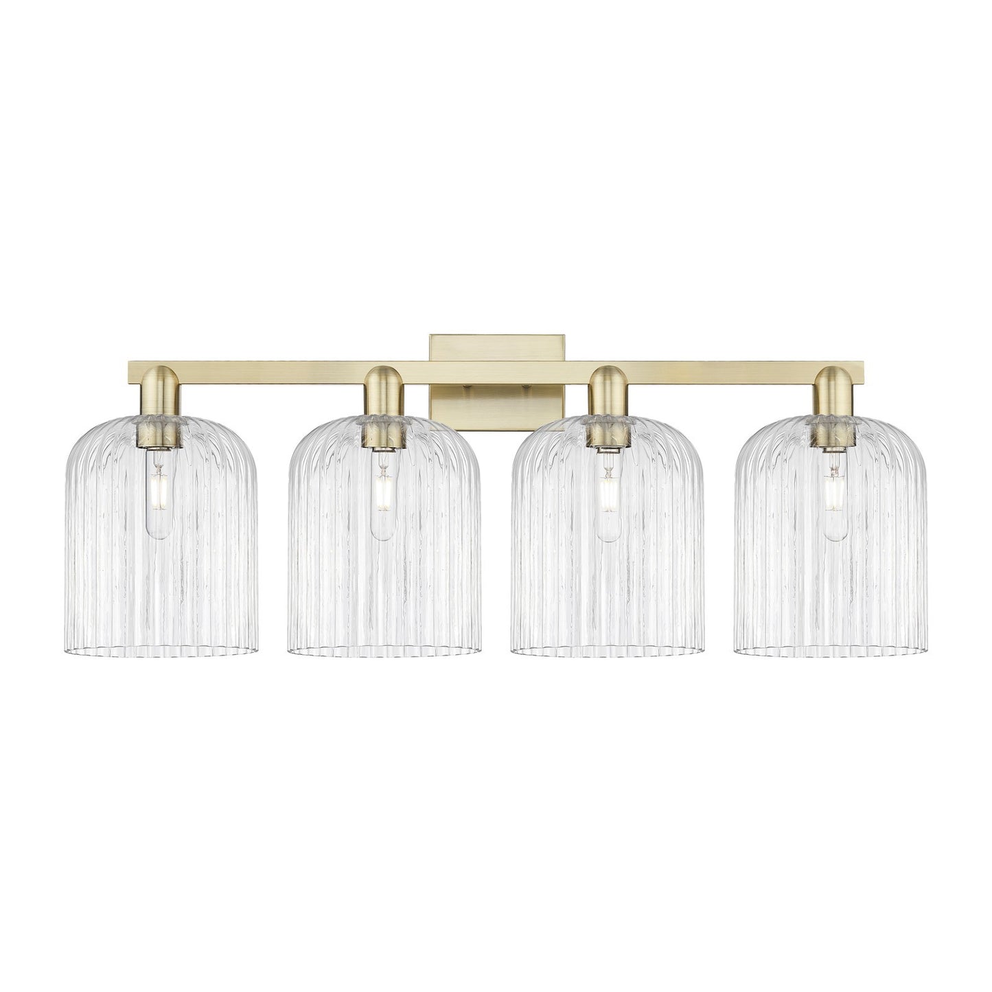 Innovations Bridal Veil 35in 4-Light Bath Vanity | Industrial Antique Brass Steel and Clear Ribbed Glass | Bathroom Vanity | Model 716-4W-AB-G559-8CL
