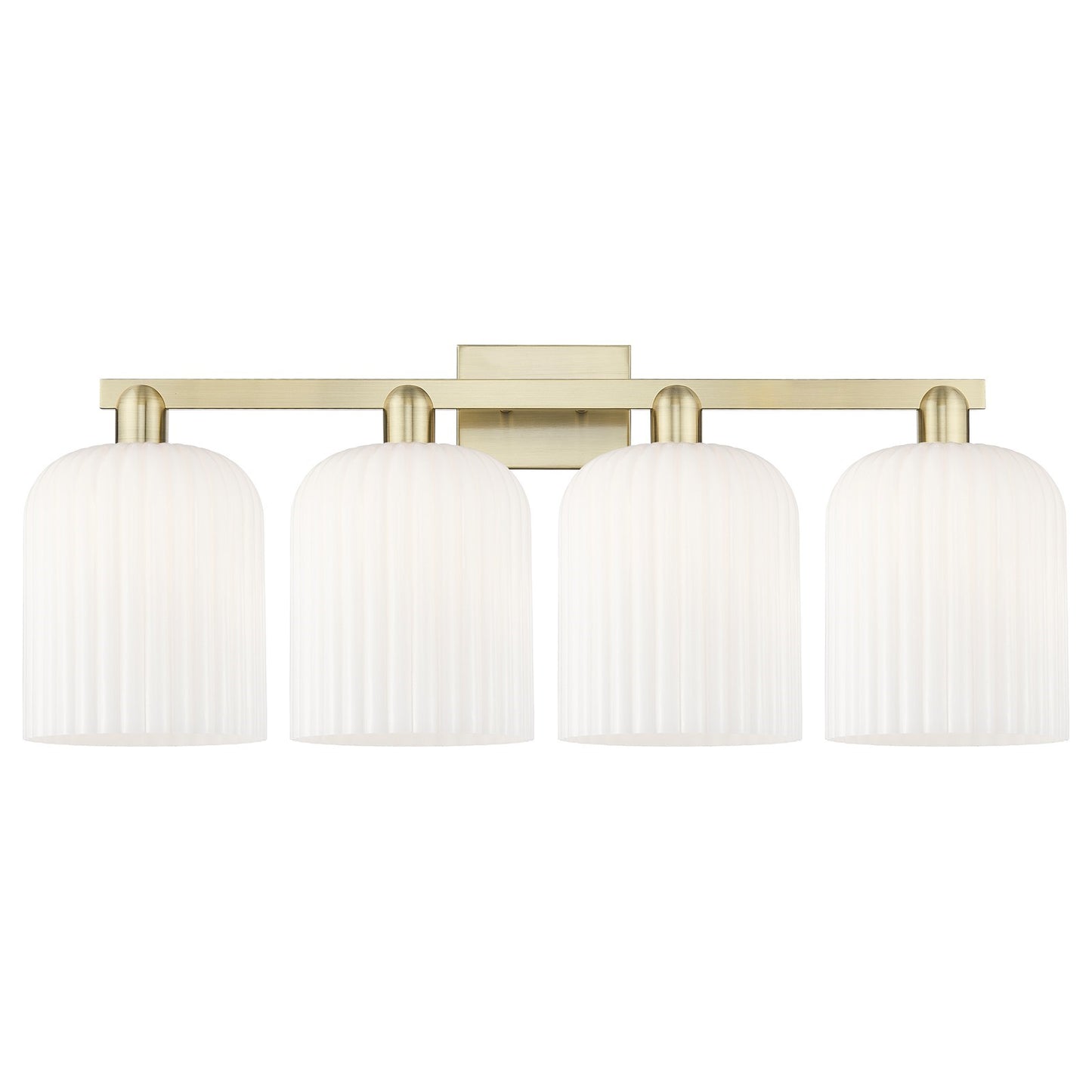 Innovations Bridal Veil 35in 4-Light Bath Vanity Light | Industrial Antique Brass and Gloss White Ribbed Glass | Bathroom | Model 716-4W-AB-G559-8GWH