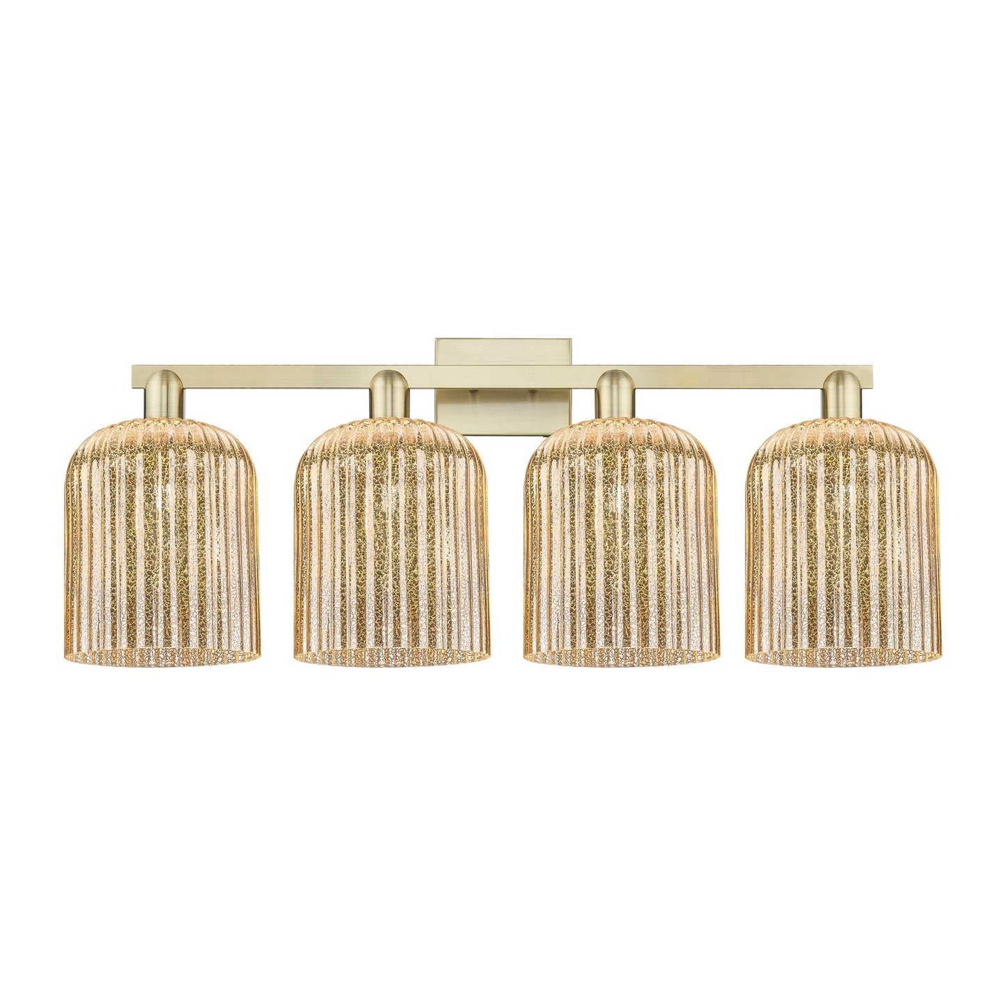 Innovations Bridal Veil 35in 4-Light Bath Vanity | Industrial Antique Brass and Mercury Ribbed Glass | Bathroom Vanity Light | Model 716-4W-AB-G559-8ME