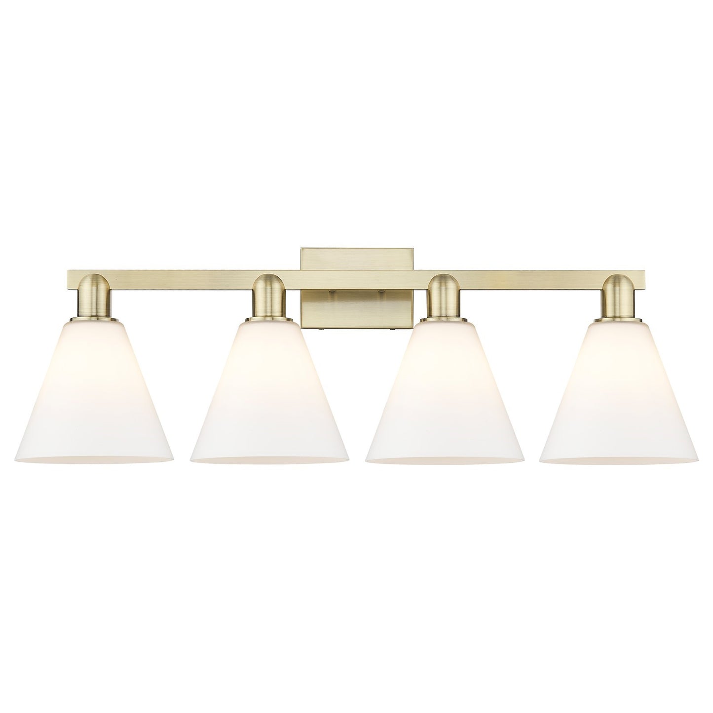 Innovations Berkshire Glass 35in 4-Light Bath Vanity Light | Industrial Antique Brass Steel and Matte White Glass | Bathroom | Model 716-4W-AB-GBC-81