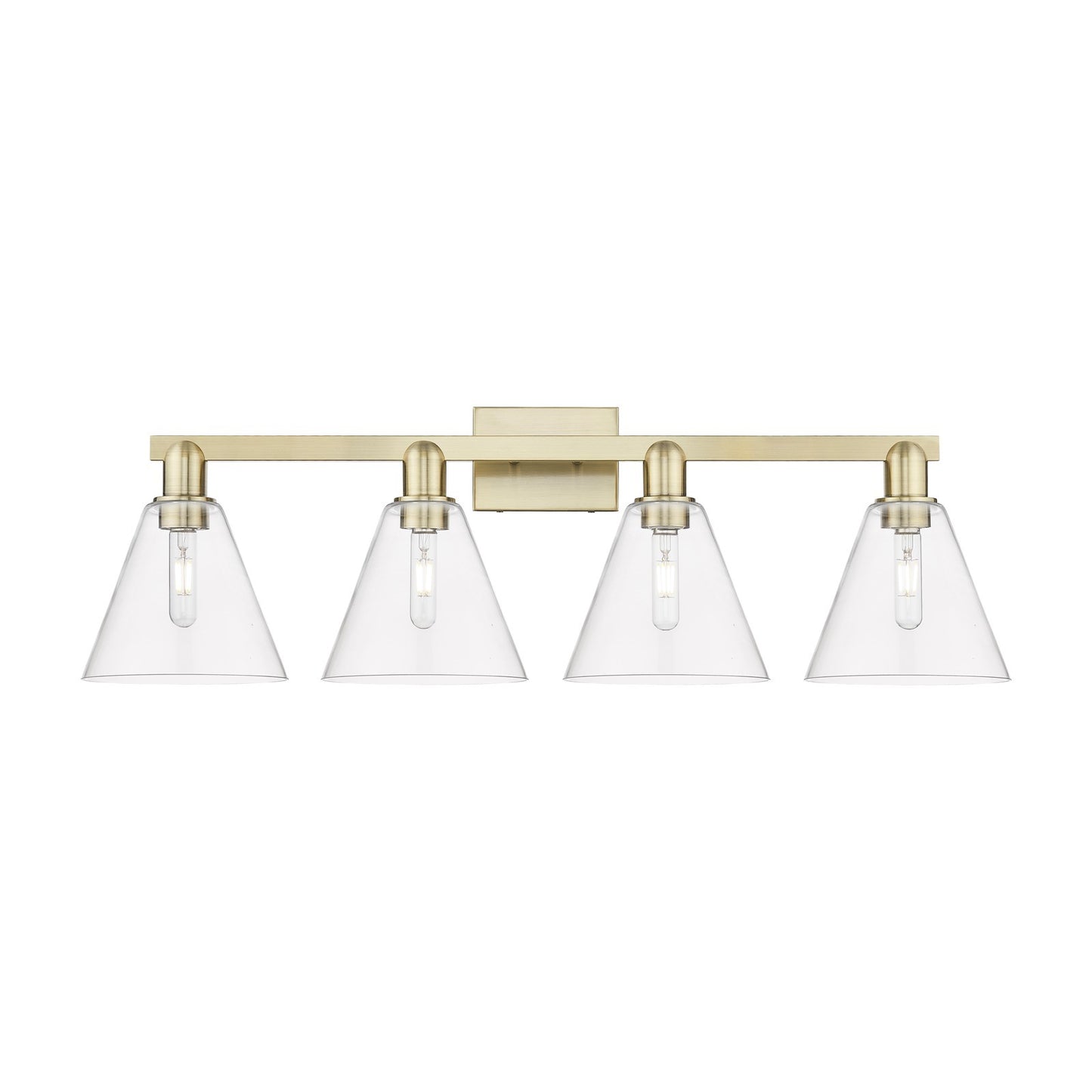 Innovations Berkshire Glass 35in 4-Light Bath Vanity Light | Industrial Antique Brass Steel and Clear Glass | Bathroom Vanity | Model 716-4W-AB-GBC-82