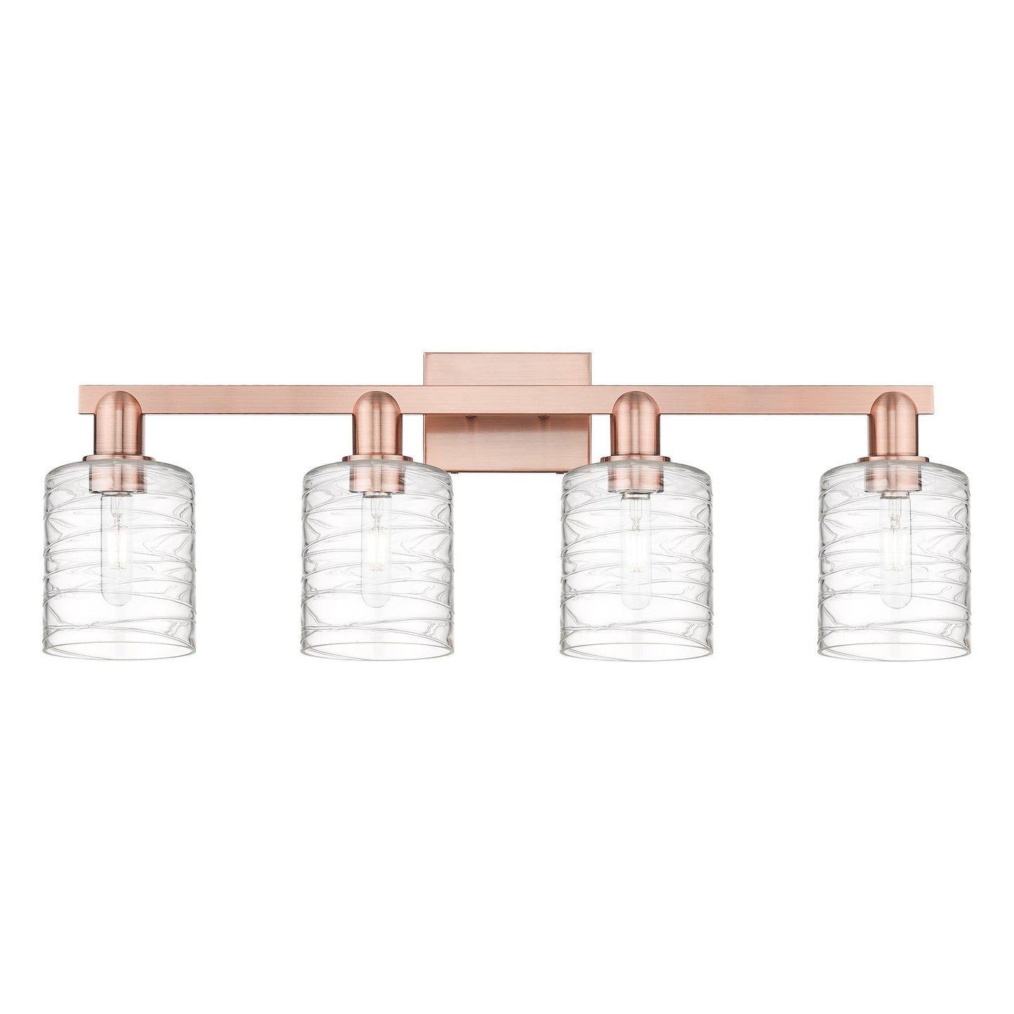 Innovations Cobbleskill 32in 4-Light Bath Vanity | Industrial Antique Copper Steel and Deco Swirl Glass | Bathroom Vanity | Model 716-4W-AC-G1113