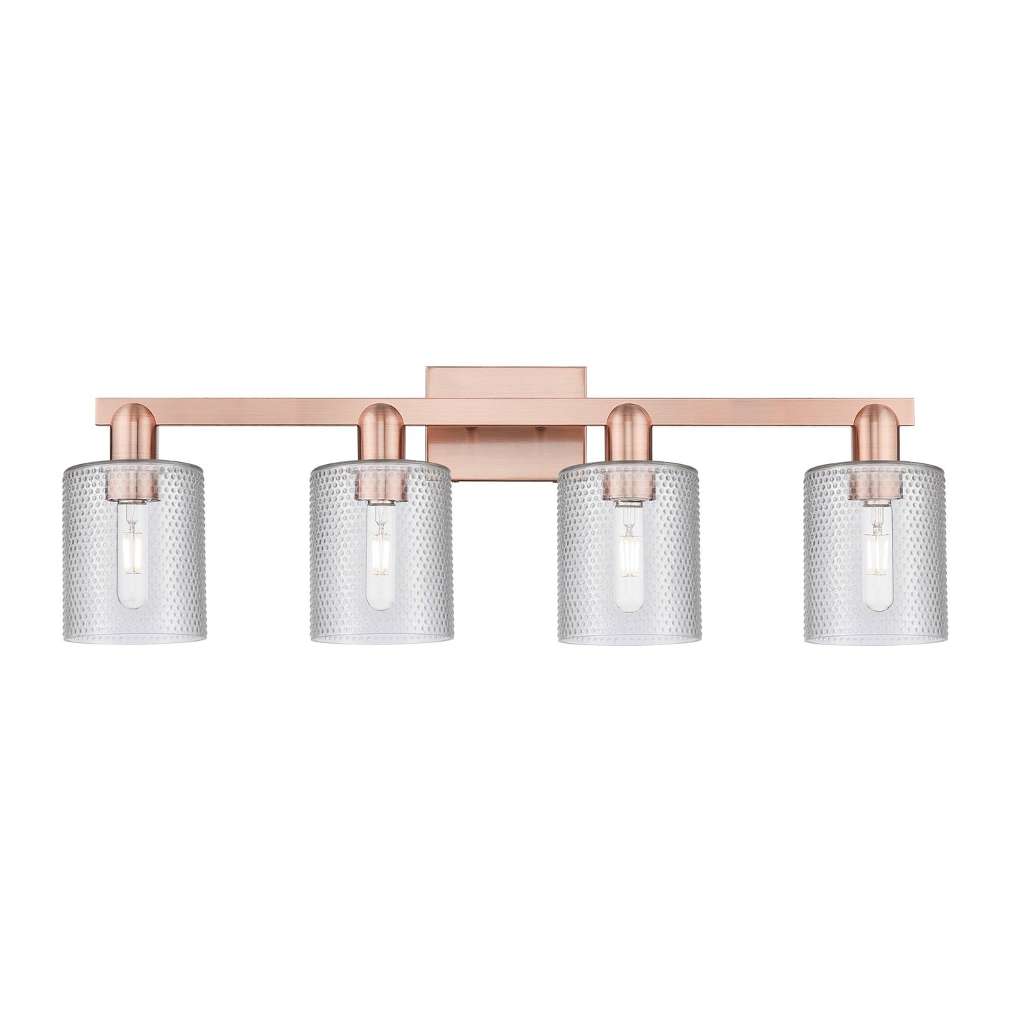 Innovations Cobbleskill 32in 4-Light Bath Vanity Light | Industrial Antique Copper Steel and Clear Glass | Bathroom Vanity | Model 716-4W-AC-G112