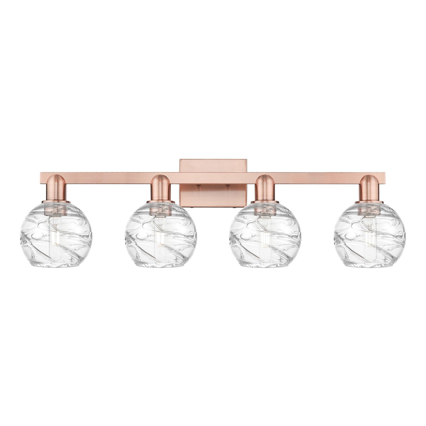 Innovations Athens Deco Swirl 36in 4-Light Bath Vanity Light | Industrial Antique Copper and Clear Deco Swirl Glass | Damp | Model 716-4W-AC-G1213-6CL