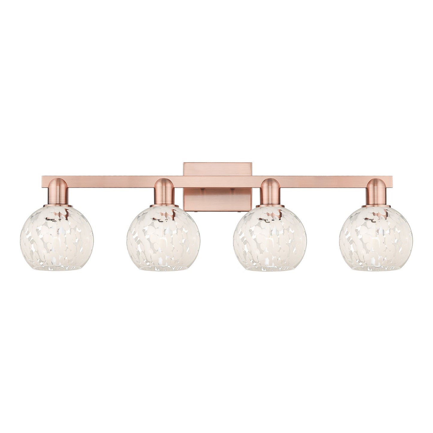 Innovations Lighting White Mouchette 33in 4-Light Bath Vanity Light | Industrial Antique Copper Steel and White Mouchette | Model 716-4W-AC-G1216-6WM