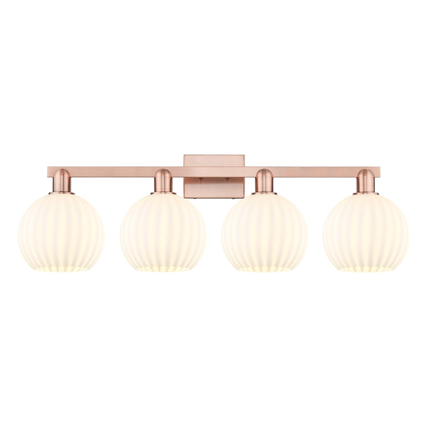 Innovations Lighting Arcadia 35in 4-Light Bath Vanity | Industrial Antique Copper and White Venetian Glass | Bathroom & Powder | Model 716-4W-AC-G1217-8WV