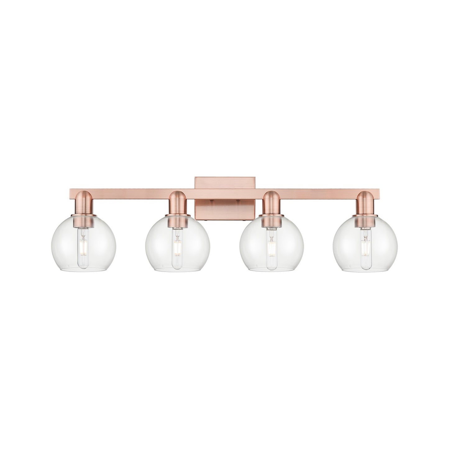 Innovations Athens 33in 4-Light Bath Vanity | Industrial Antique Copper Steel and Clear Glass | Bathroom Vanity Above Mirror | Model 716-4W-AC-G122-6
