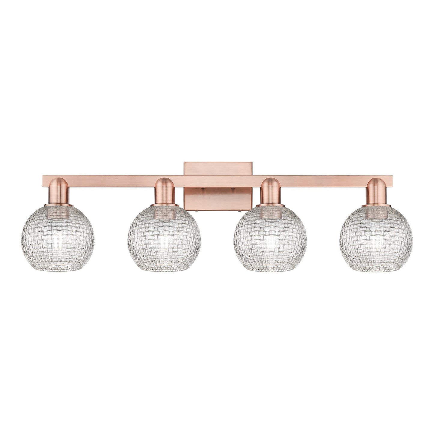 Innovations Athens 33in 4-Light Bath Vanity Light | Industrial Antique Copper Steel and Clear Basket Weave Glass | Bathroom | Model 716-4W-AC-G122C-6CL