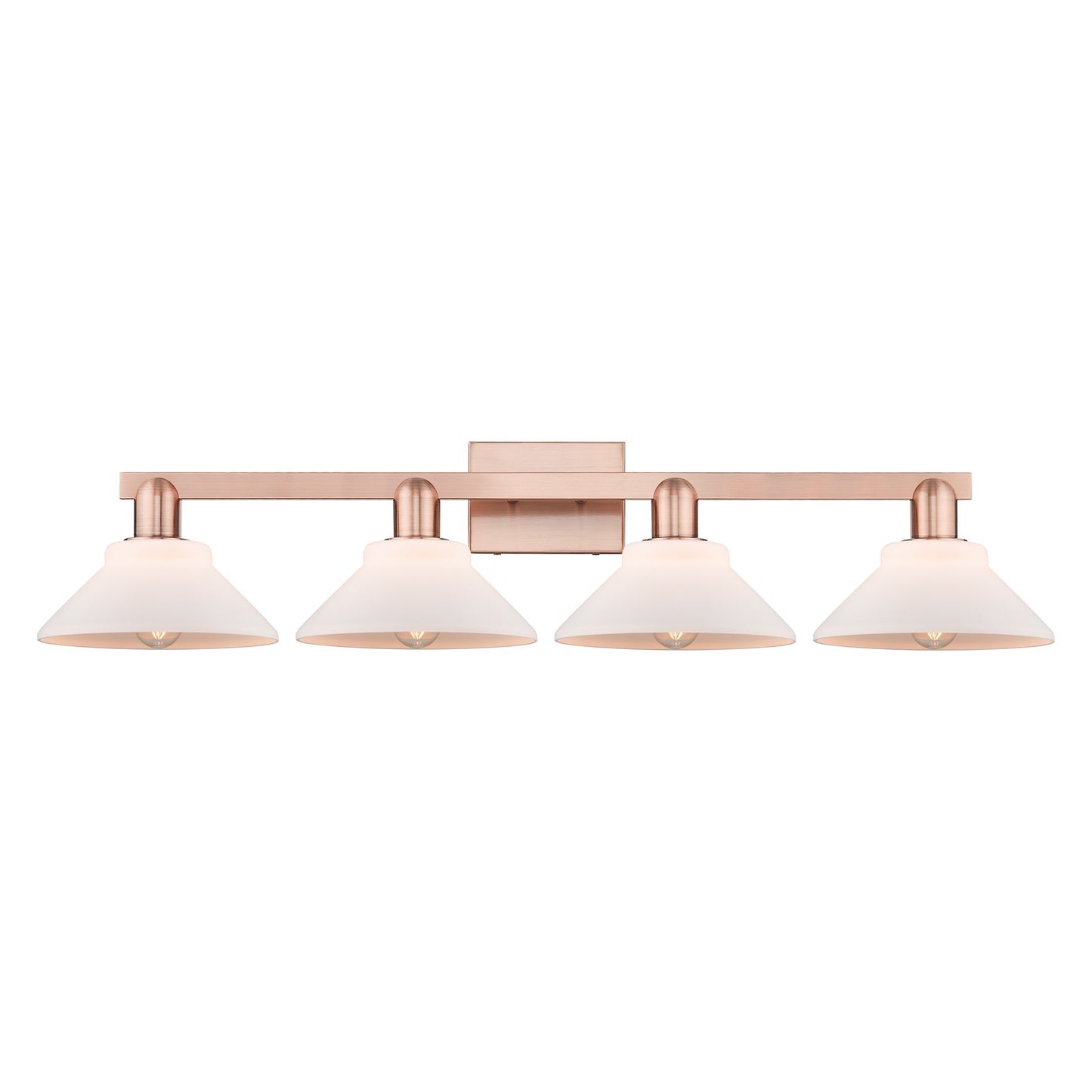 Innovations Orwell 35in 4-Light Bath Vanity Light | Industrial Antique Copper and Matte White Glass | Bathroom Vanity | Model 716-4W-AC-G131