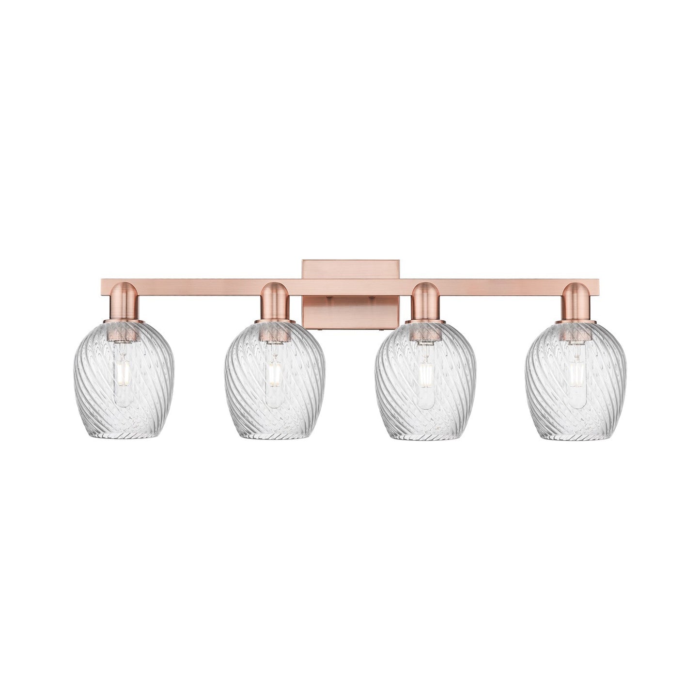 Innovations Salina 33in 4-Light Bath Vanity Light | Industrial Antique Copper Steel and Clear Spiral Fluted Glass | Bathroom Vanity | Model 716-4W-AC-G292