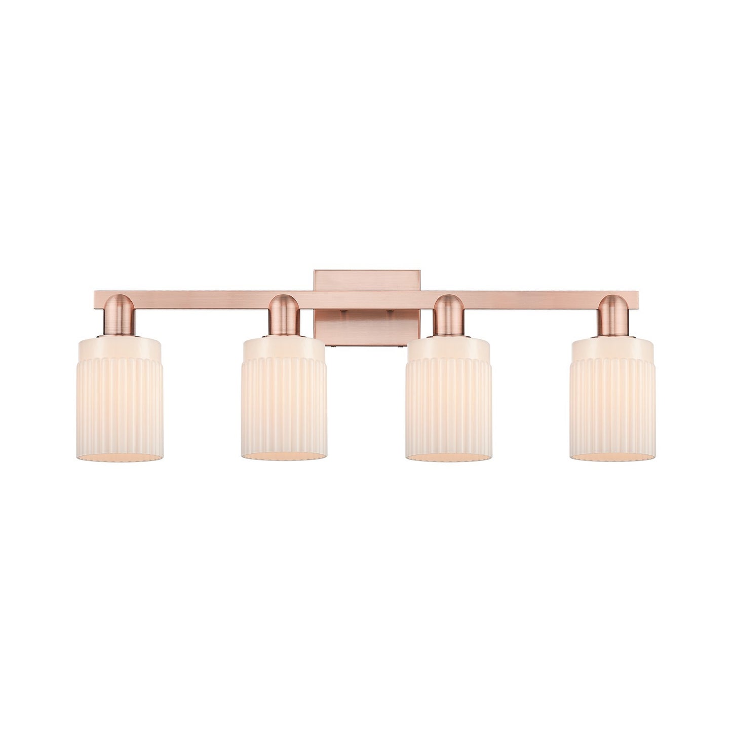 Innovations Hadley 32in 4-Light Bath Vanity Light | Industrial Antique Copper and Matte White Ribbed Glass | Bathroom Vanity | Model 716-4W-AC-G341