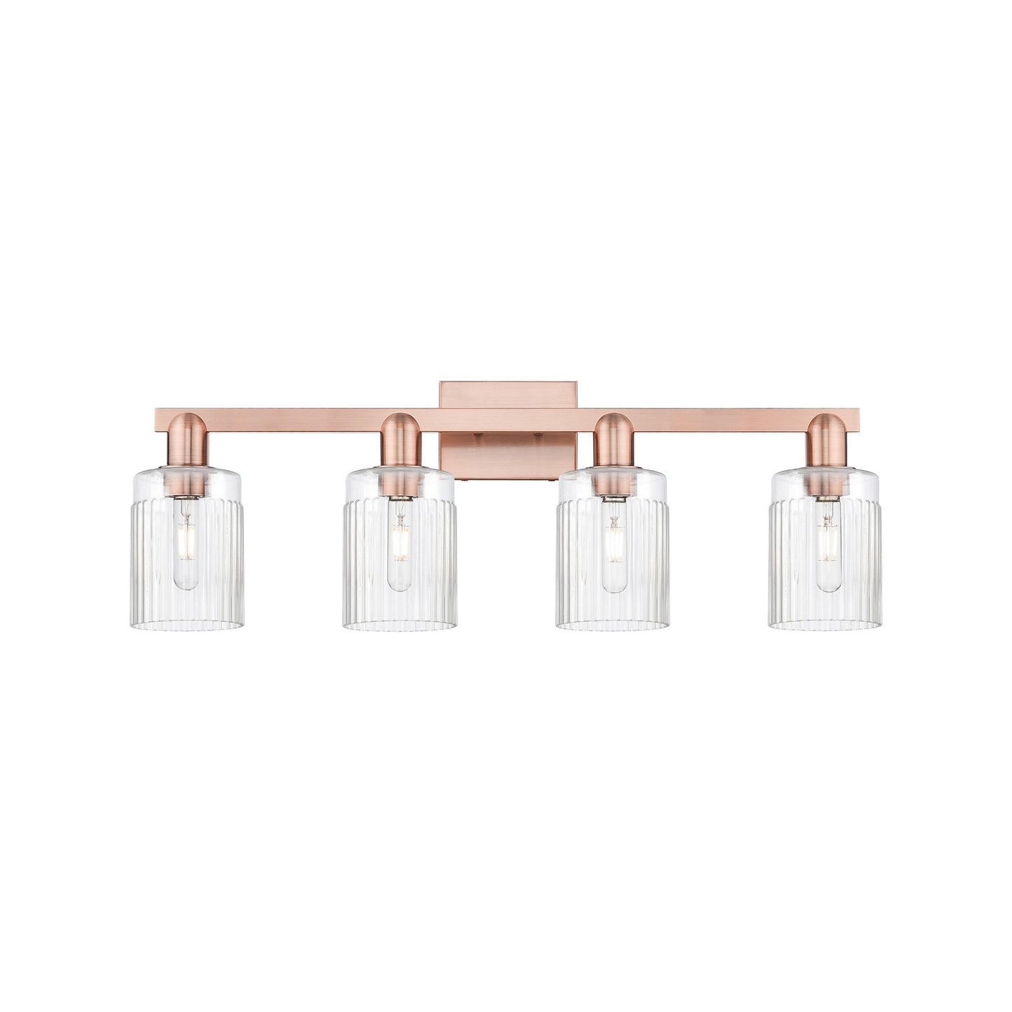 Innovations Hadley 32in 4-Light Bath Vanity Light | Industrial Antique Copper Steel and Clear Ribbed Glass | Damp Rated Bathroom | Model 716-4W-AC-G342