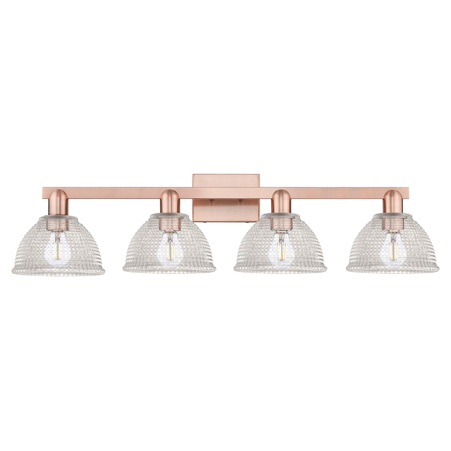 Innovations Arietta 35in 4-Light Bath Vanity Light | Industrial Antique Copper Steel and Clear Glass | Bathroom Vanity Above Mirror | Model 716-4W-AC-G422