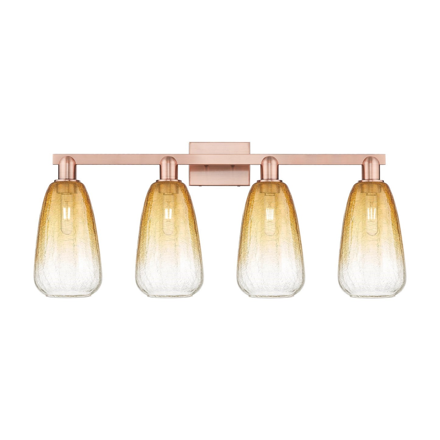 Innovations Brookhaven Almond 33in 4-Light Bath Vanity Light | Industrial Antique Copper Steel and Amber Glass | Bathroom | Model 716-4W-AC-G480-6AM