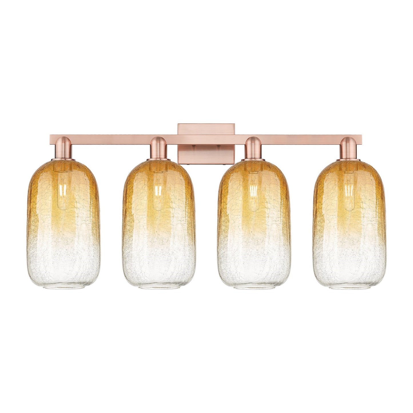 Innovations Brookhaven Cloche 34in 4-Light Bath Vanity Light | Industrial Antique Copper Steel and Amber Glass | Bathroom | Model 716-4W-AC-G482-7AM