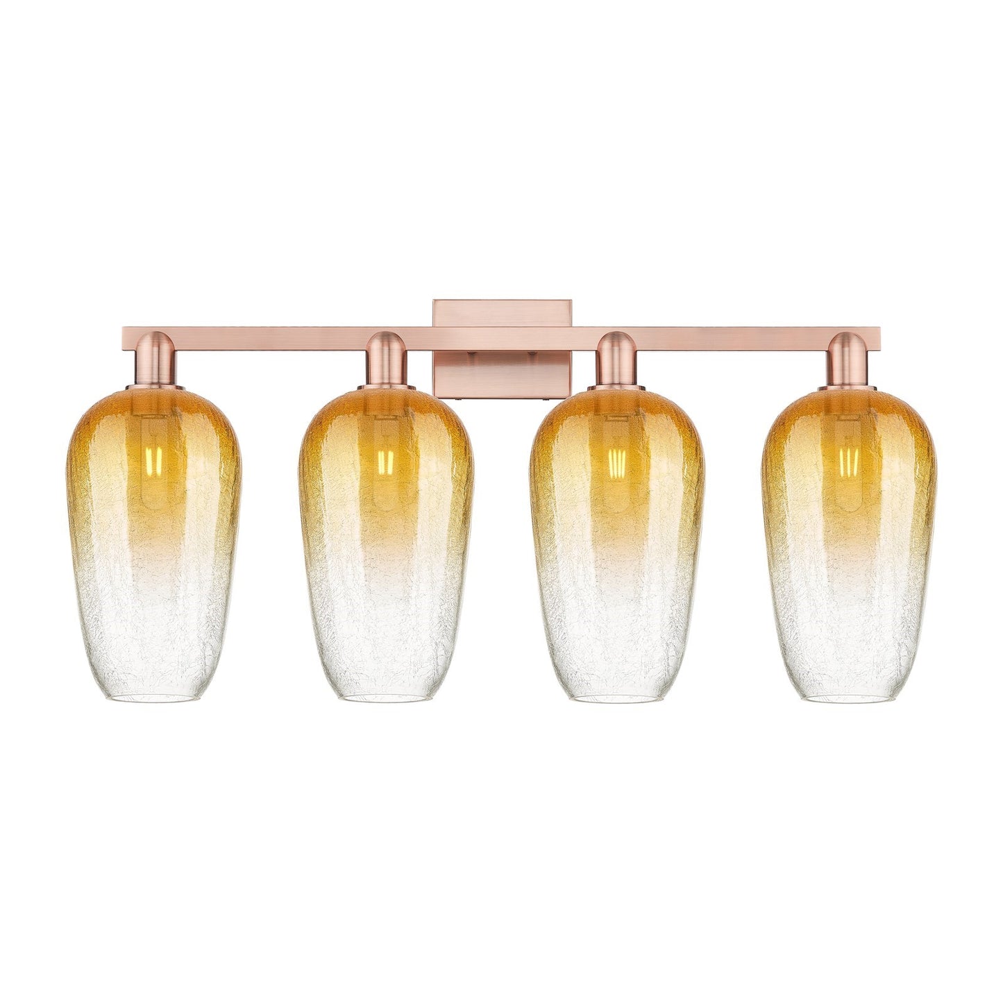 Innovations Brookhaven Flute 34in 4-Light Bath Vanity Light | Industrial Antique Copper and Amber Glass | Bathroom Vanity | Model 716-4W-AC-G484-7AM