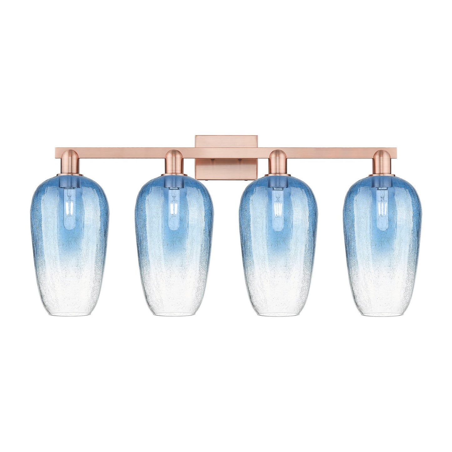Innovations Brookhaven Flute 34in 4-Light Bath Vanity Light | Industrial Antique Copper and Sapphire Blue Glass | Bathroom | Model 716-4W-AC-G484-7SB