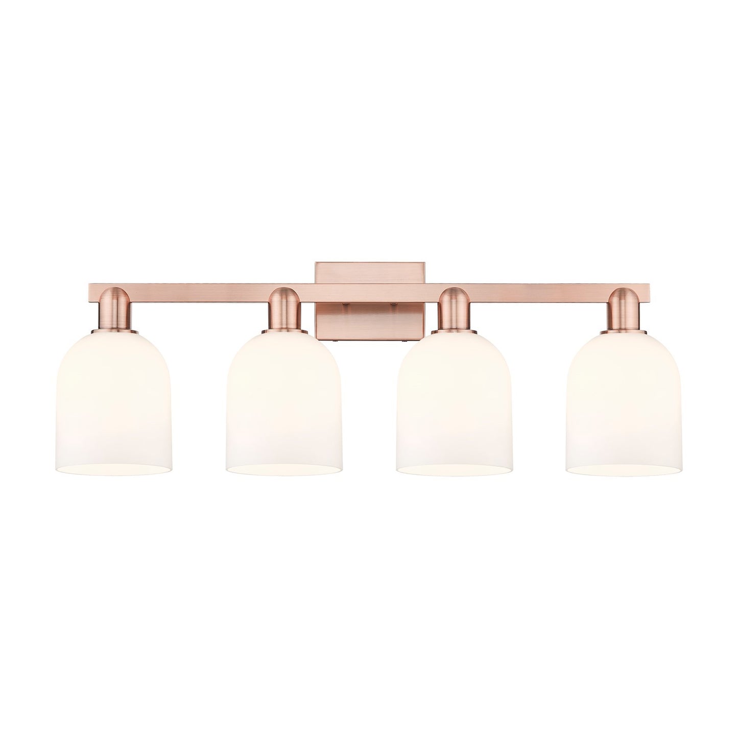 Innovations Bella 33in 4-Light Bath Vanity | Industrial Antique Copper Steel and White Glass | Bathroom Vanity Light | Model 716-4W-AC-G558-6GWH