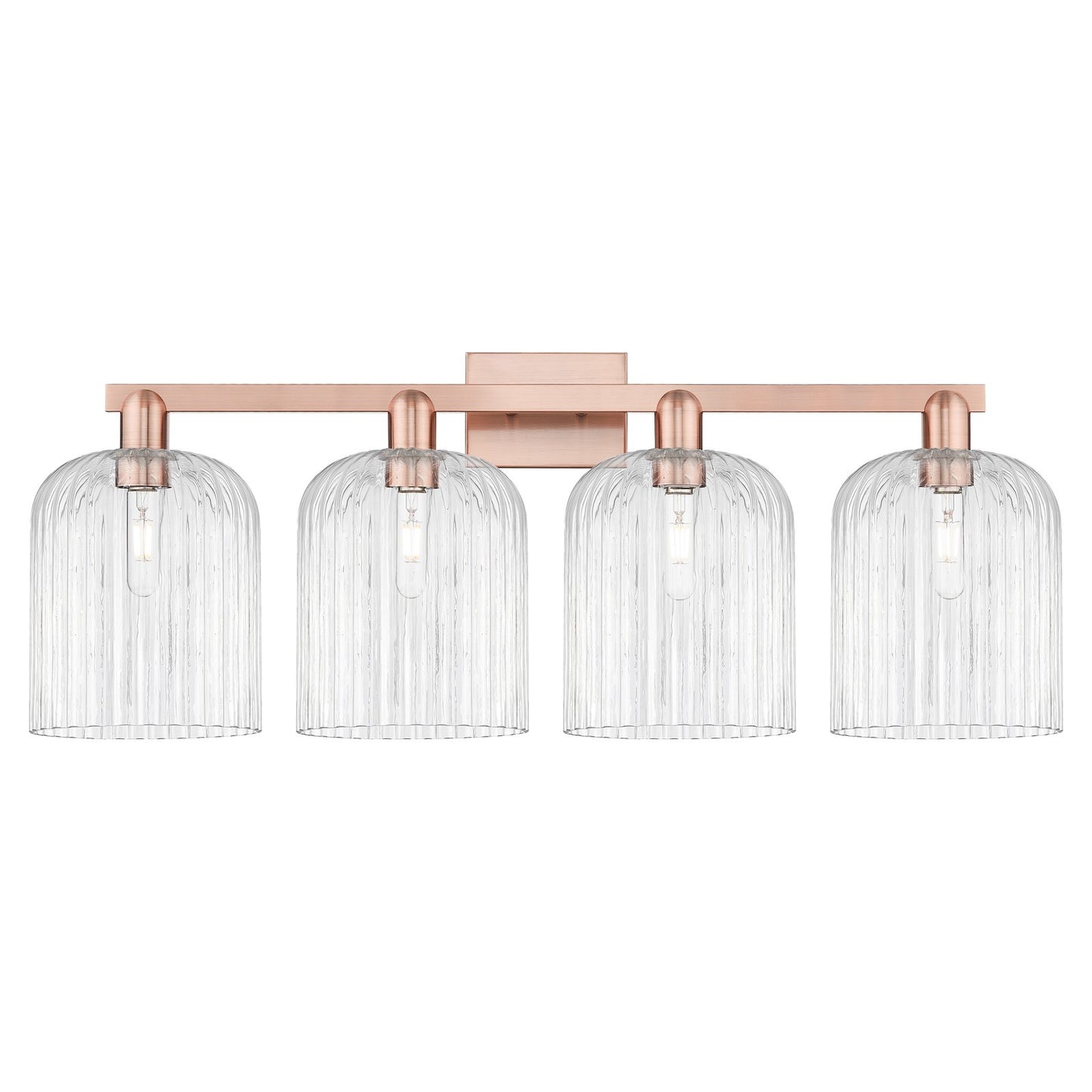 Innovations Bridal Veil 35in 4-Light Bath Vanity Light | Industrial Antique Copper and Clear Ribbed Glass | Damp-Rated Bathroom | Model 716-4W-AC-G559-8CL