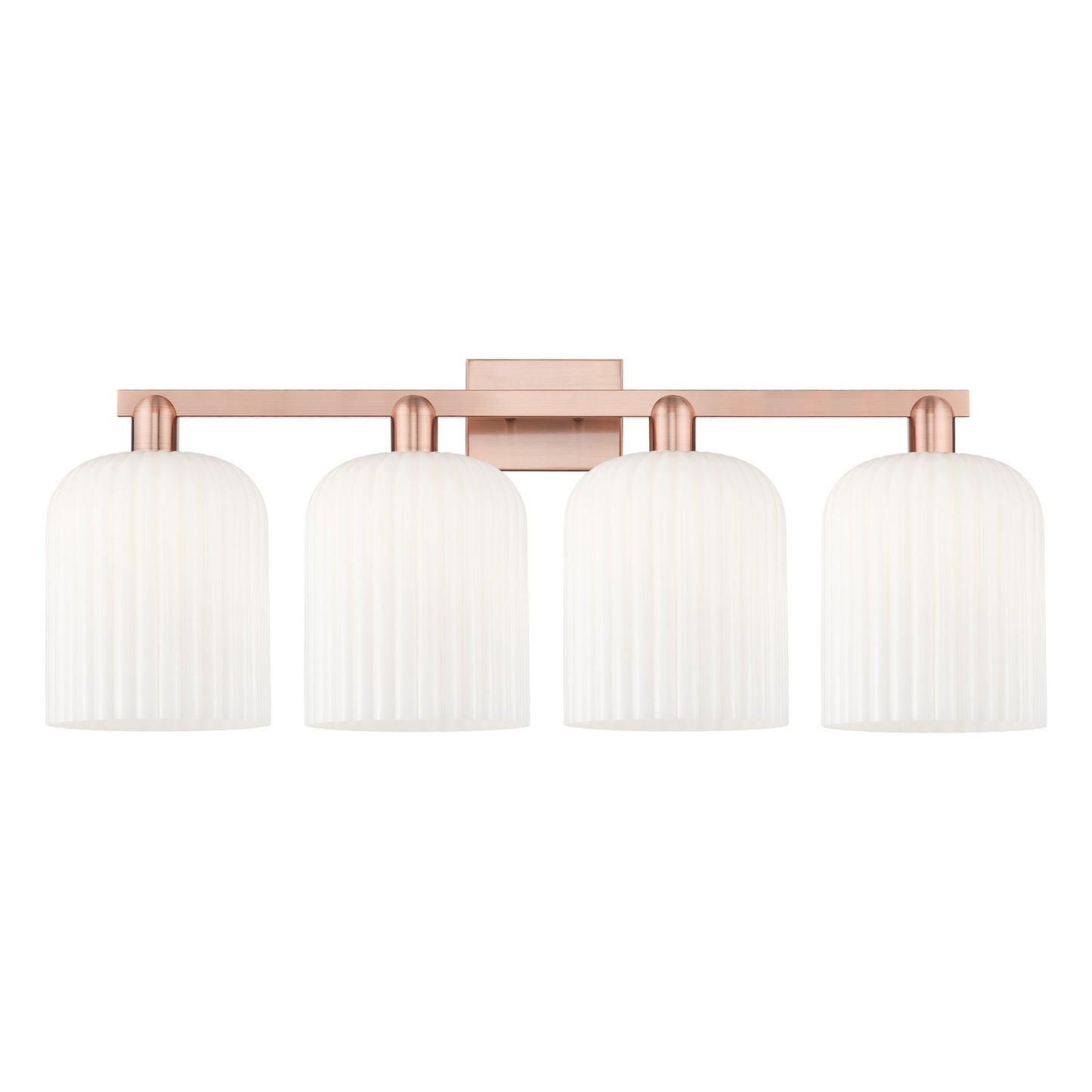 Innovations Bridal Veil 35in 4-Light Bath Vanity Light | Industrial Antique Copper and Gloss White Ribbed Glass | Bathroom | Model 716-4W-AC-G559-8GWH