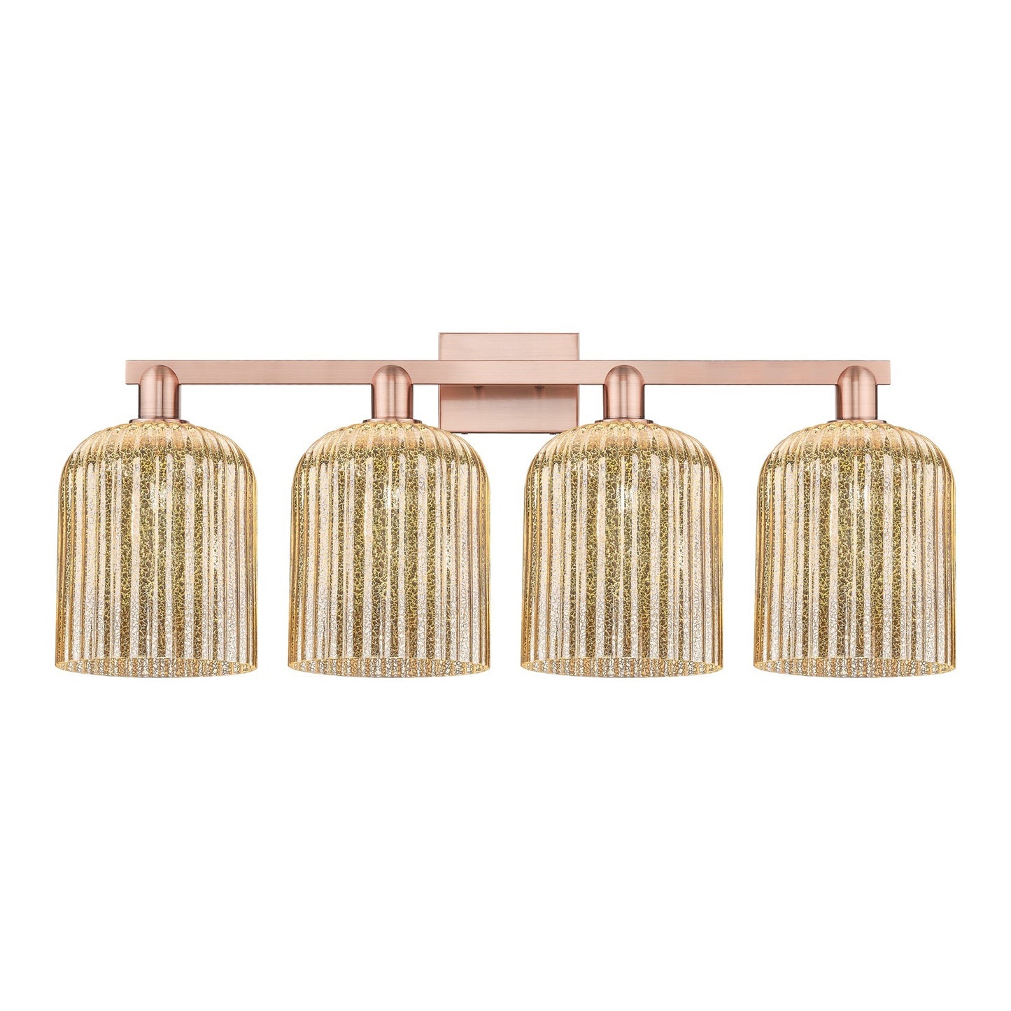 Innovations Bridal Veil 35in 4-Light Bath Vanity | Industrial Antique Copper Steel and Mercury Ribbed Glass | Bathroom Vanity & | Model 716-4W-AC-G559-8ME