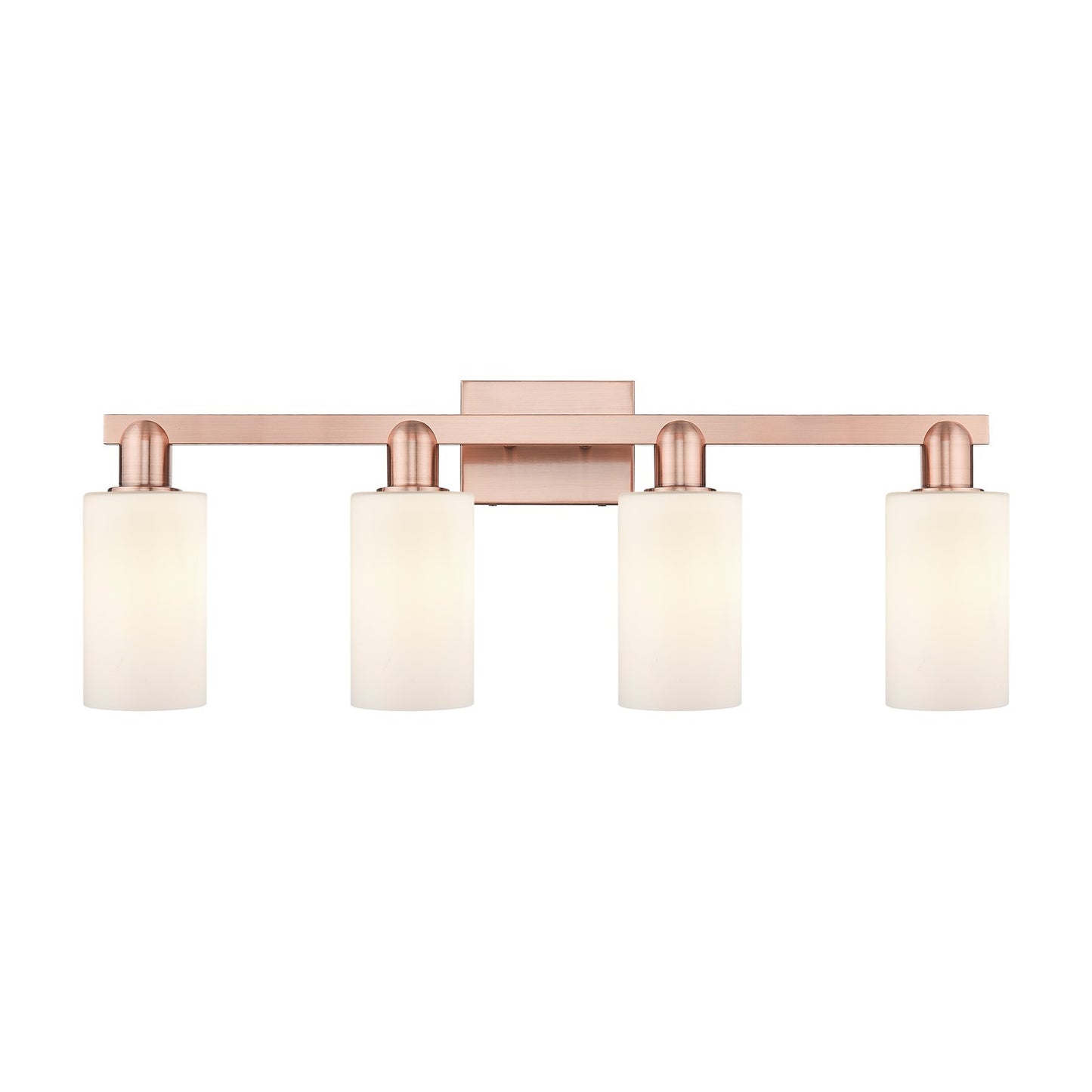 Innovations Clymer 31in 4-Light Bath Vanity Light | Industrial Antique Copper and Matte White Glass | Bathroom Vanity | Model 716-4W-AC-G801