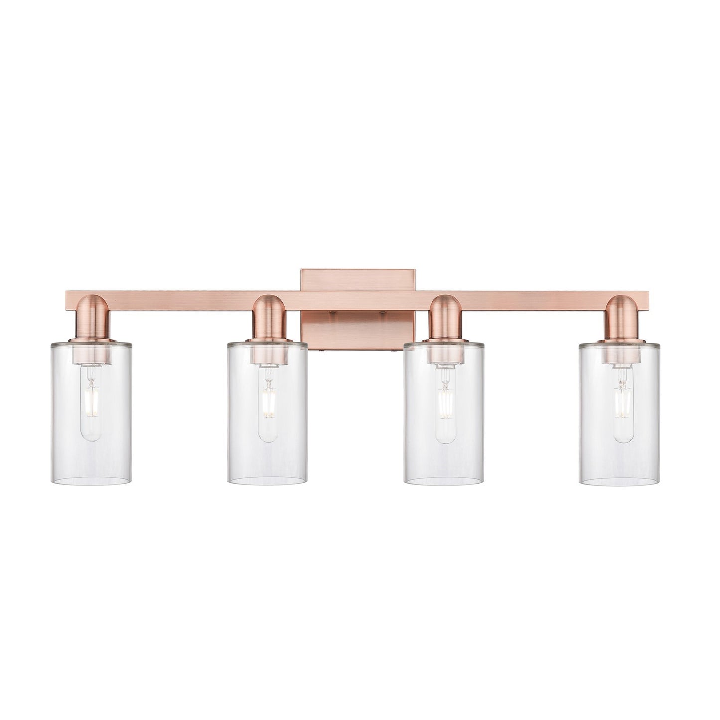 Innovations Clymer 31in 4-Light Bath Vanity Light | Industrial Antique Copper Steel and Clear Glass | Bathroom Vanity | Model 716-4W-AC-G802