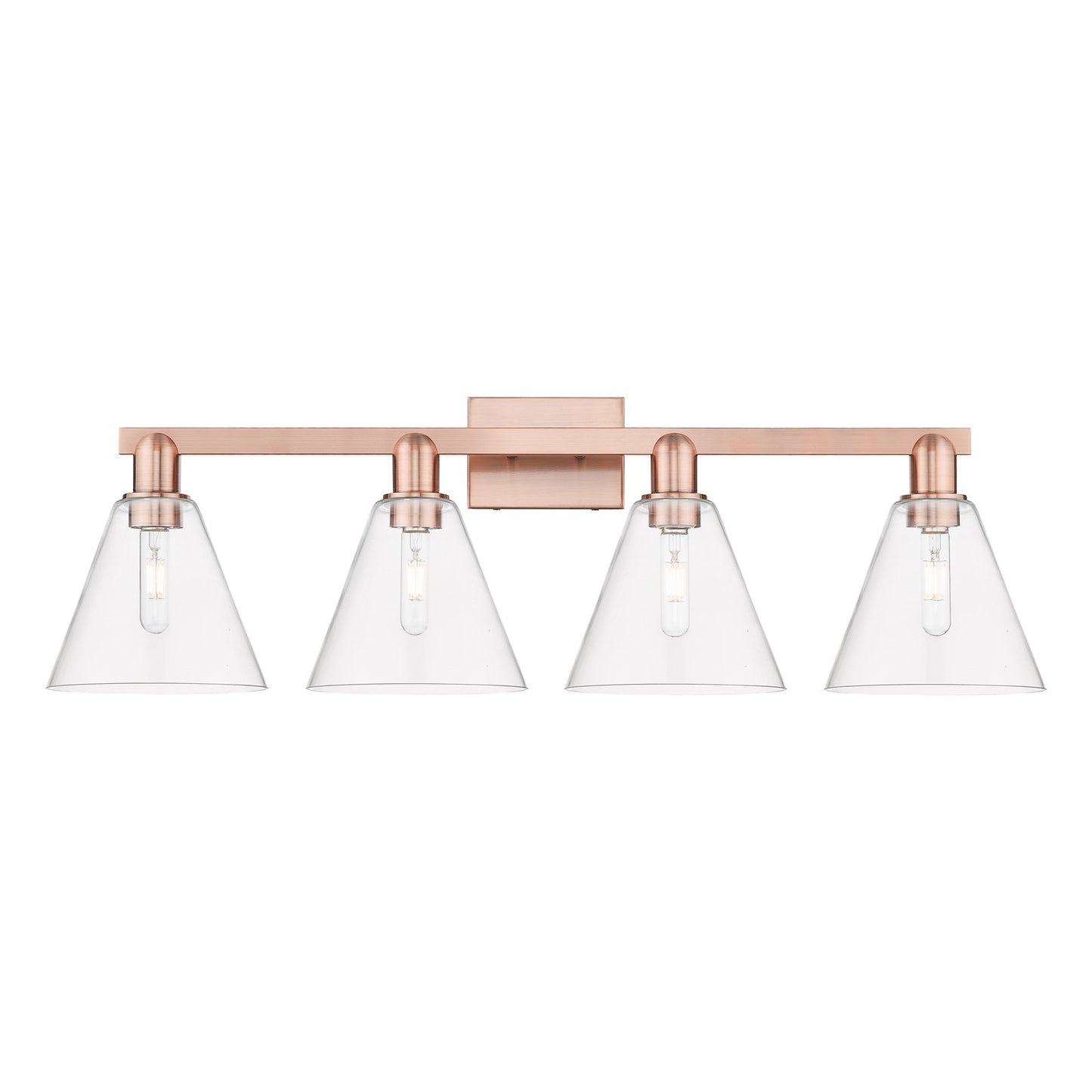 Innovations Berkshire Glass 35in 4-Light Bath Vanity | Industrial Antique Copper Steel and Clear Glass | Bathroom Vanity & Powder | Model 716-4W-AC-GBC-82
