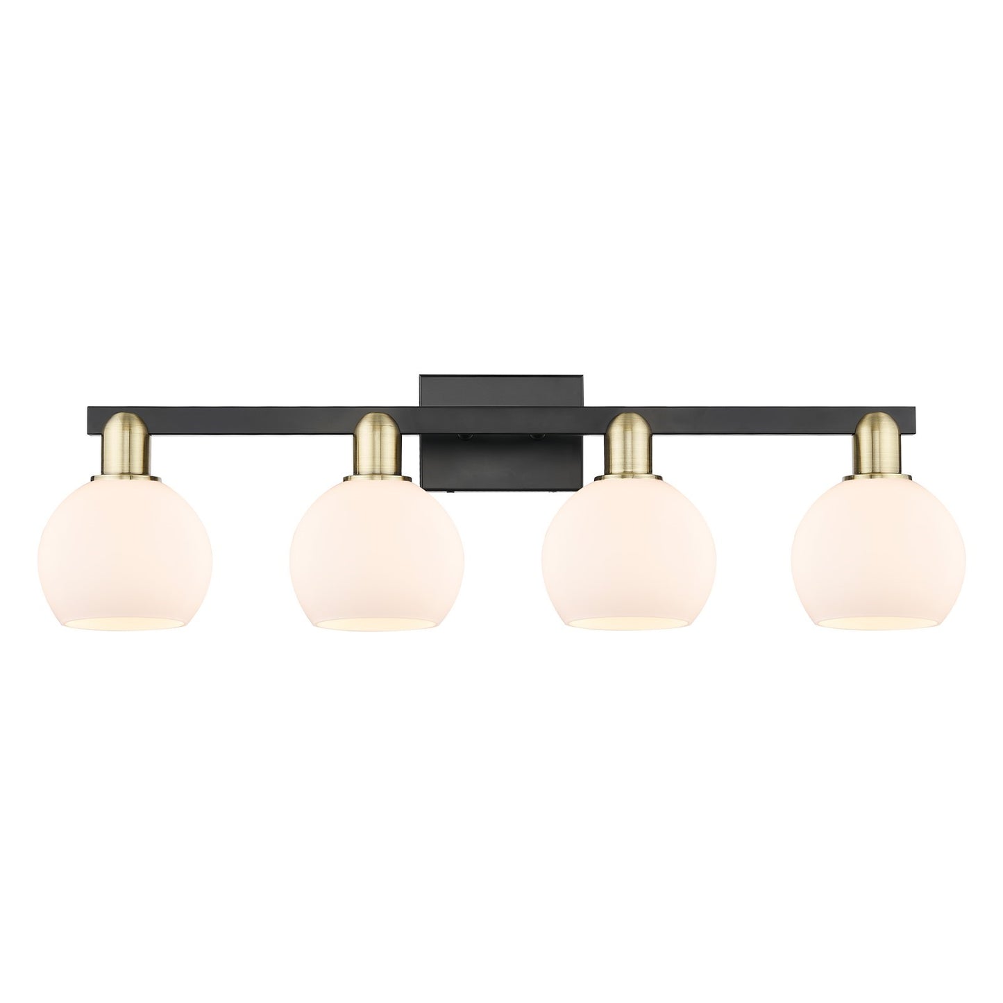 Innovations Athens 33in 4-Light Bath Vanity Light | Industrial Black Antique Brass and Matte White Glass | Bathroom Vanity | Model 716-4W-BAB-G121-6