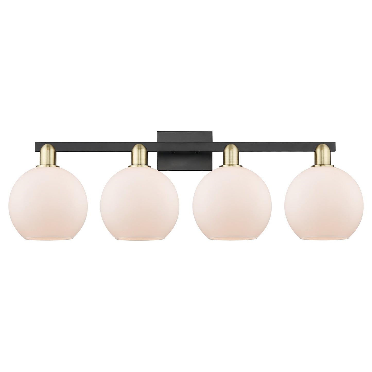 Innovations Athens 35in 4-Light Bath Vanity | Industrial Black Antique Brass and Matte White Glass | Bathroom Vanity Light | Model 716-4W-BAB-G121-8