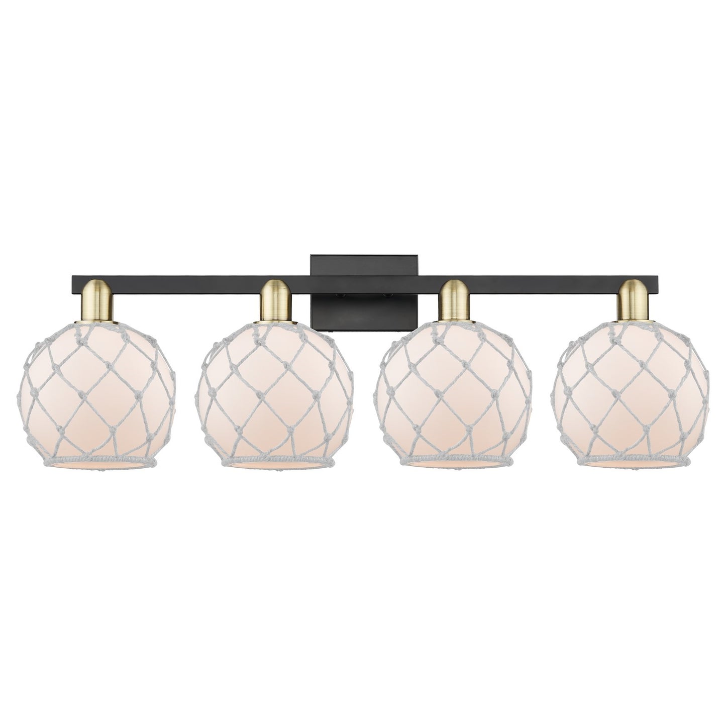 Innovations Farmhouse Rope 35in 4-Light Bath Vanity Light | Industrial Black Antique Brass Steel and White Frosted Glass with | Model 716-4W-BAB-G121-8RW