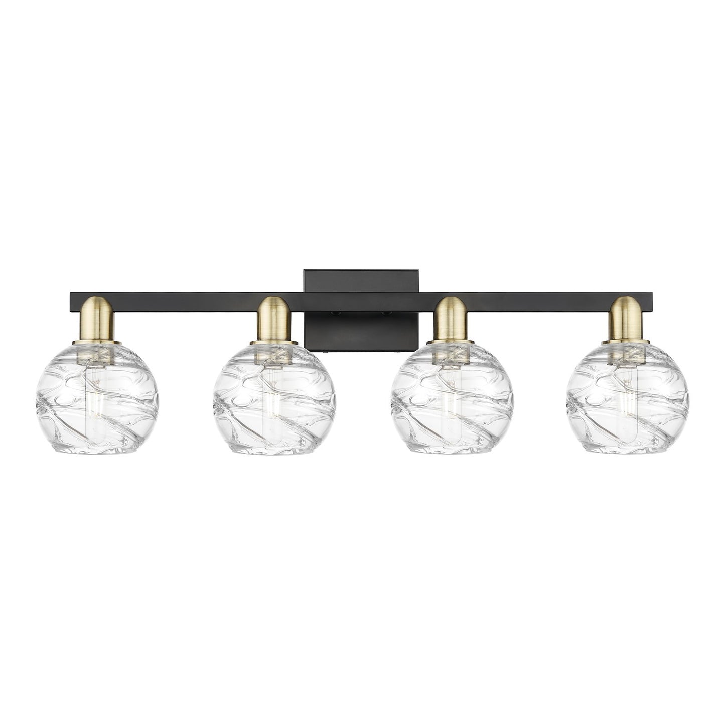 Innovations Athens Deco Swirl 36in 4-Light Bath Vanity Light | Industrial Black Antique Brass and Clear Glass | Bathroom | Model 716-4W-BAB-G1213-6CL