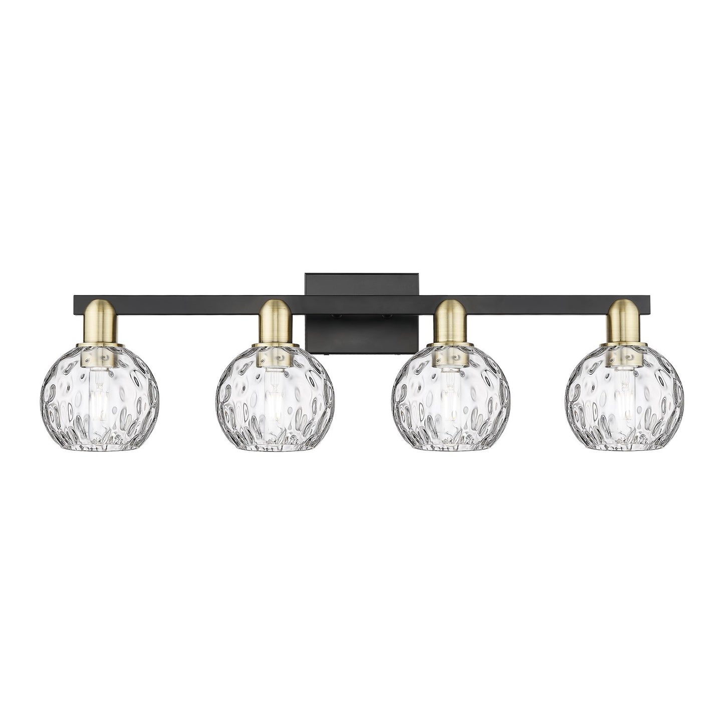 Innovations Athens Water Glass 33in 4-Light Bath Vanity Light | Industrial Black Antique Brass Steel and Clear Glass | Bathroom | Model 716-4W-BAB-G1215-6