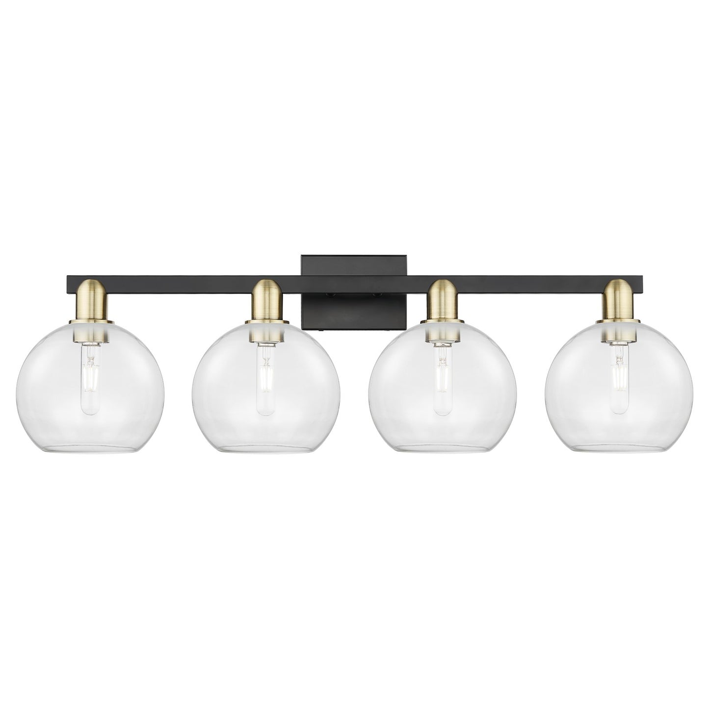 Innovations Athens 35in 4-Light Bath Vanity | Industrial Black Antique Brass Steel and Clear Glass | Bathroom Vanity Light | Model 716-4W-BAB-G122-8