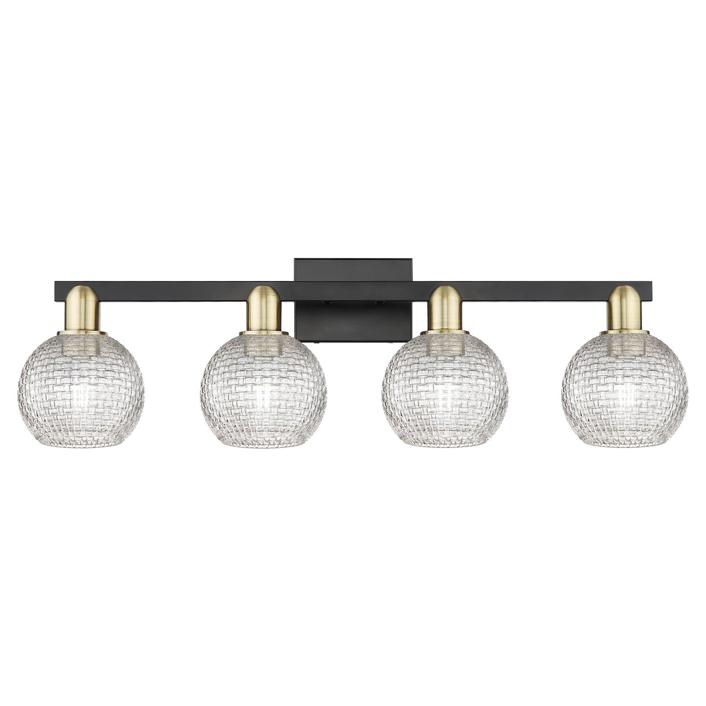 Innovations Athens 33in 4-Light Bath Vanity Light | Industrial Black Antique Brass and Clear Basket Weave Glass | Bathroom | Model 716-4W-BAB-G122C-6CL