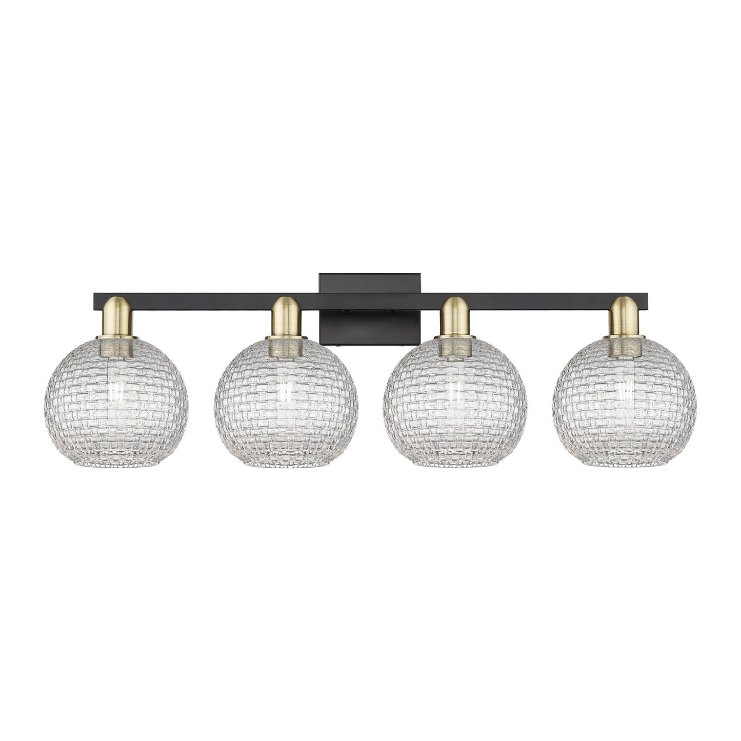 Innovations Athens 35in 4-Light Bath Vanity Light | Industrial Black Antique Brass and Clear Basket Weave Glass | Bathroom | Model 716-4W-BAB-G122C-8CL
