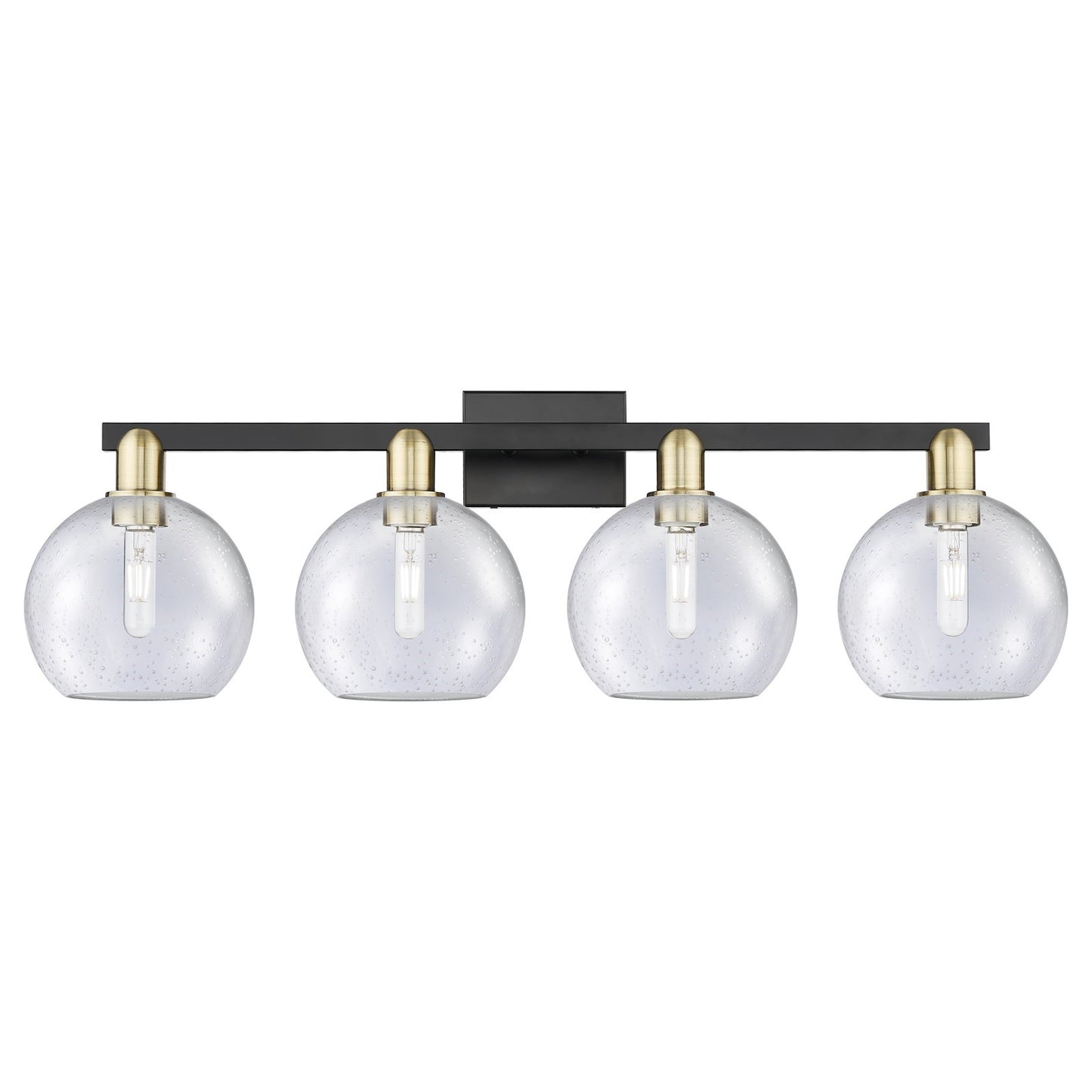 Innovations Athens 35in 4-Light Bath Vanity | Industrial Black Antique Brass and Seedy Glass | Bathroom Vanity Light | Model 716-4W-BAB-G124-8