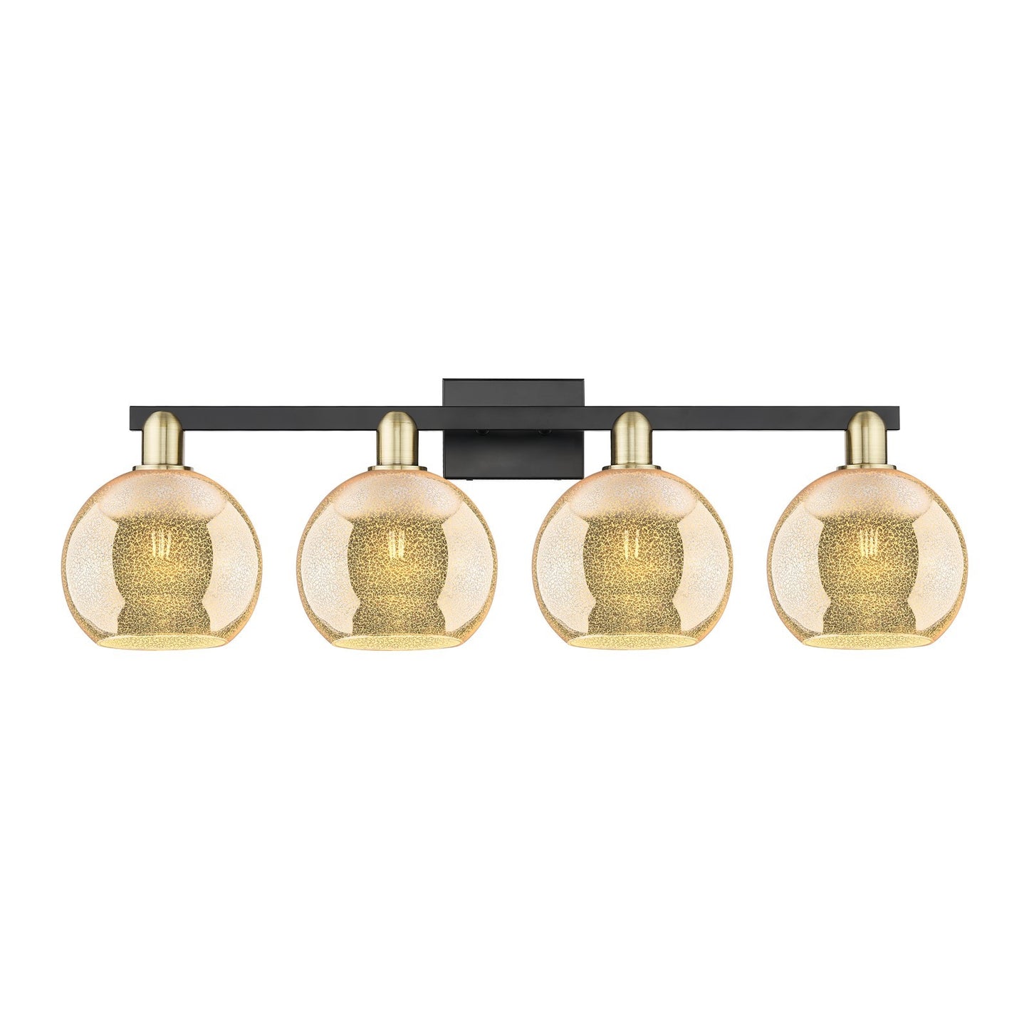 Innovations Athens 35in 4-Light Bath Vanity | Industrial Black Antique Brass and Mercury Glass | Bathroom Vanity Light | Model 716-4W-BAB-G128-8
